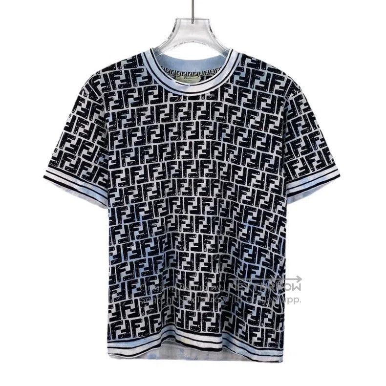 Fendi Fendi Blue Striped Logo Letter All-Over Print Cotton Crewn Size M / US 6-8 / IT 42-44 - 1 Thumbnail