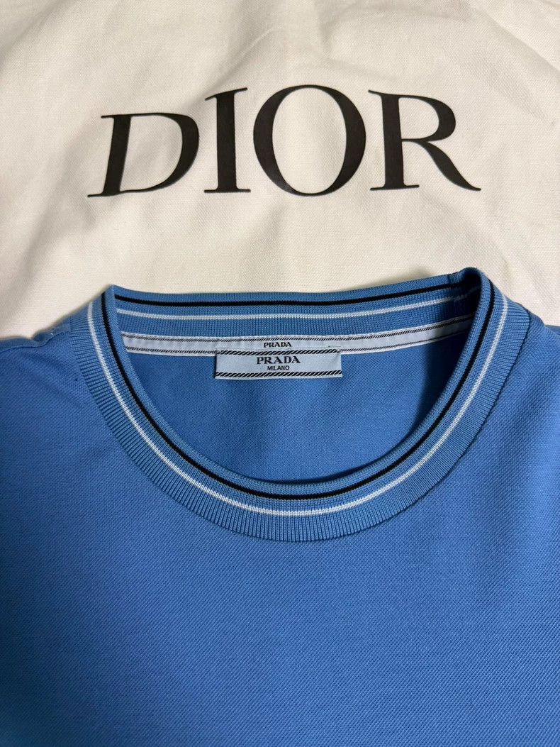 Prada Prada Embroidered logo blue knitted short sleeves 2502-Next Size US L / EU 52-54 / 3 - 4 Thumbnail