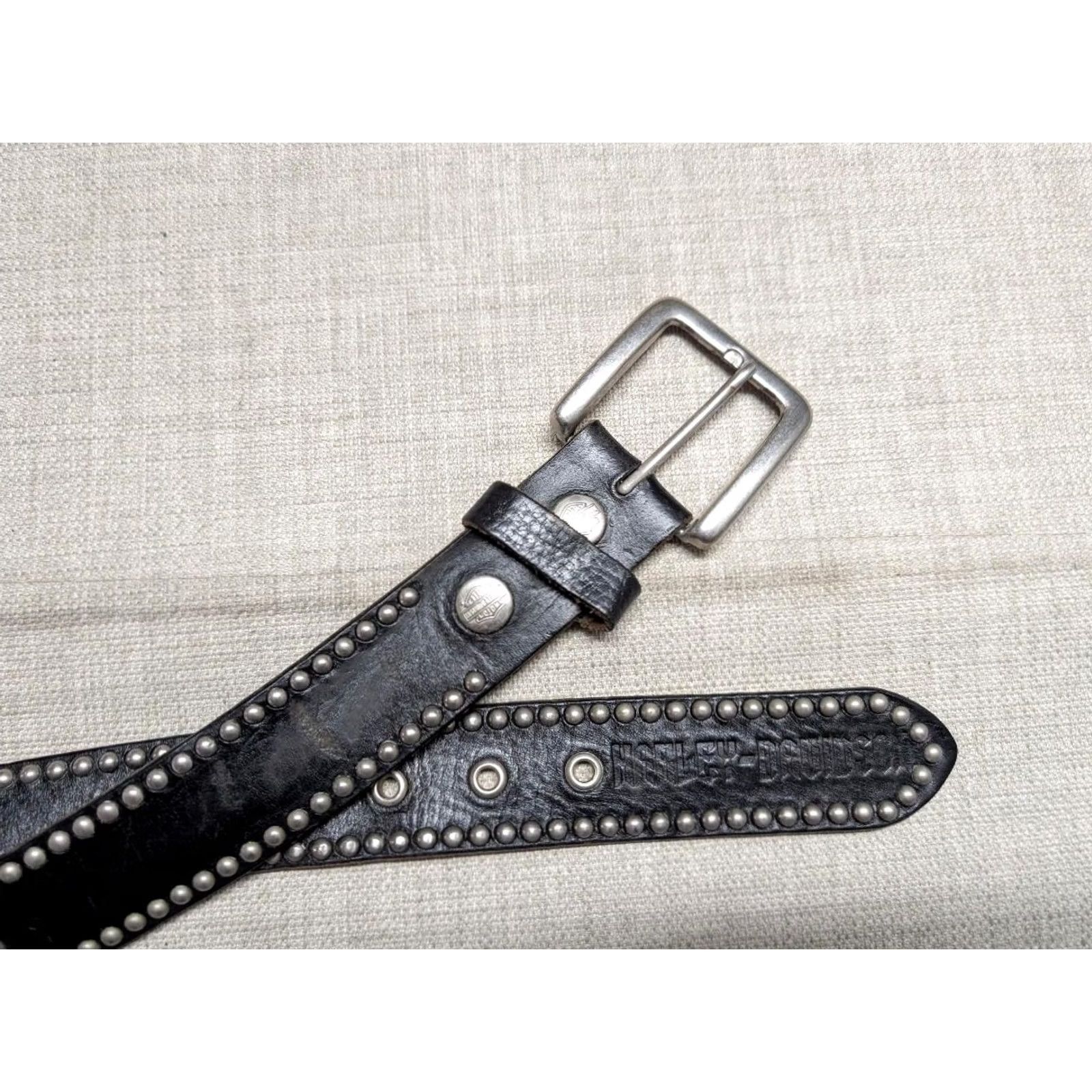 Harley Davidson VINTAGE Harley-Davidson belt Concho Western buckle belt Mens 38 Black Leather Studded belt western style Size 38 - 2 Thumbnail