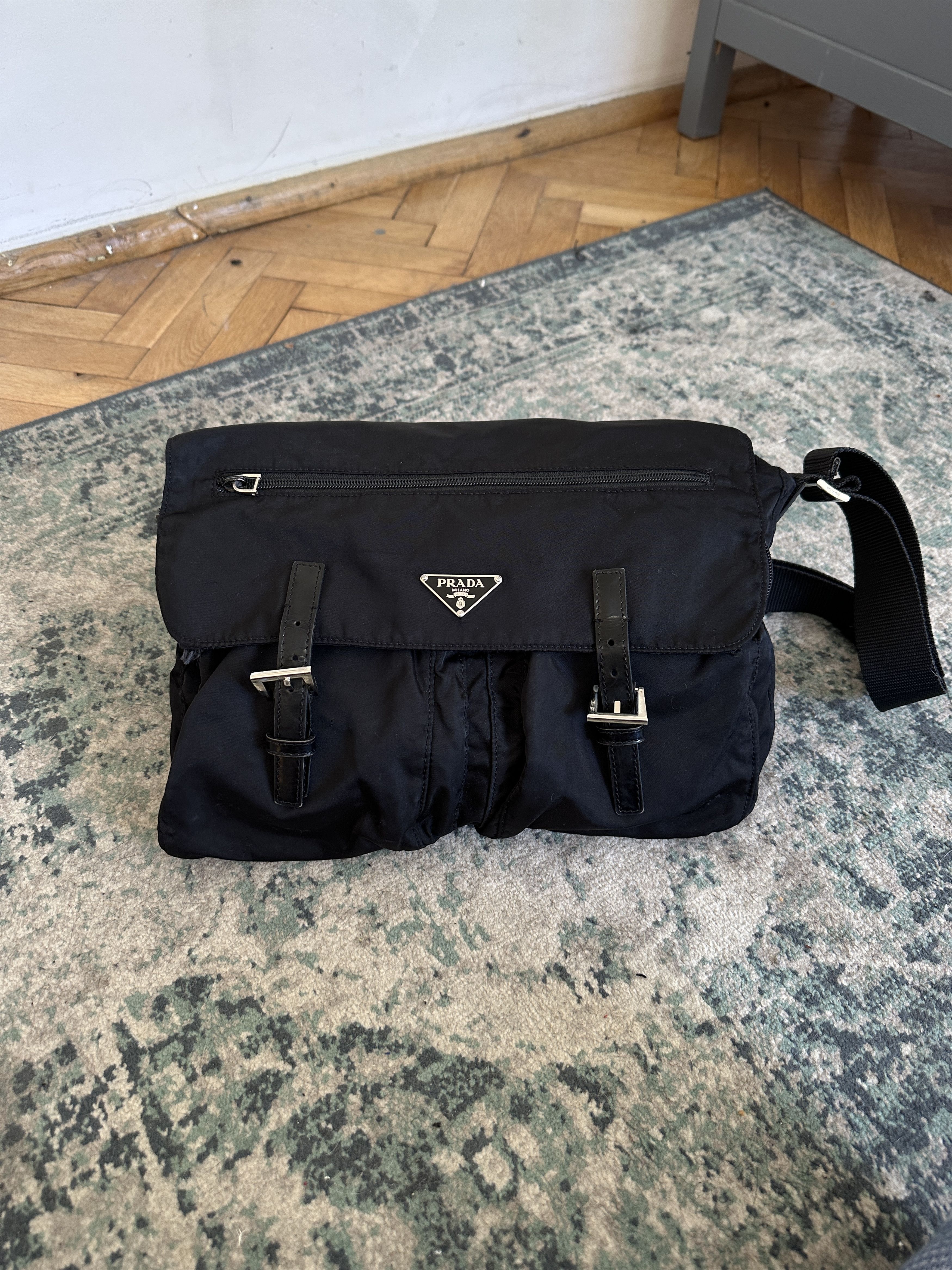 Prada Nylon Messenger Bag in Black, Men's