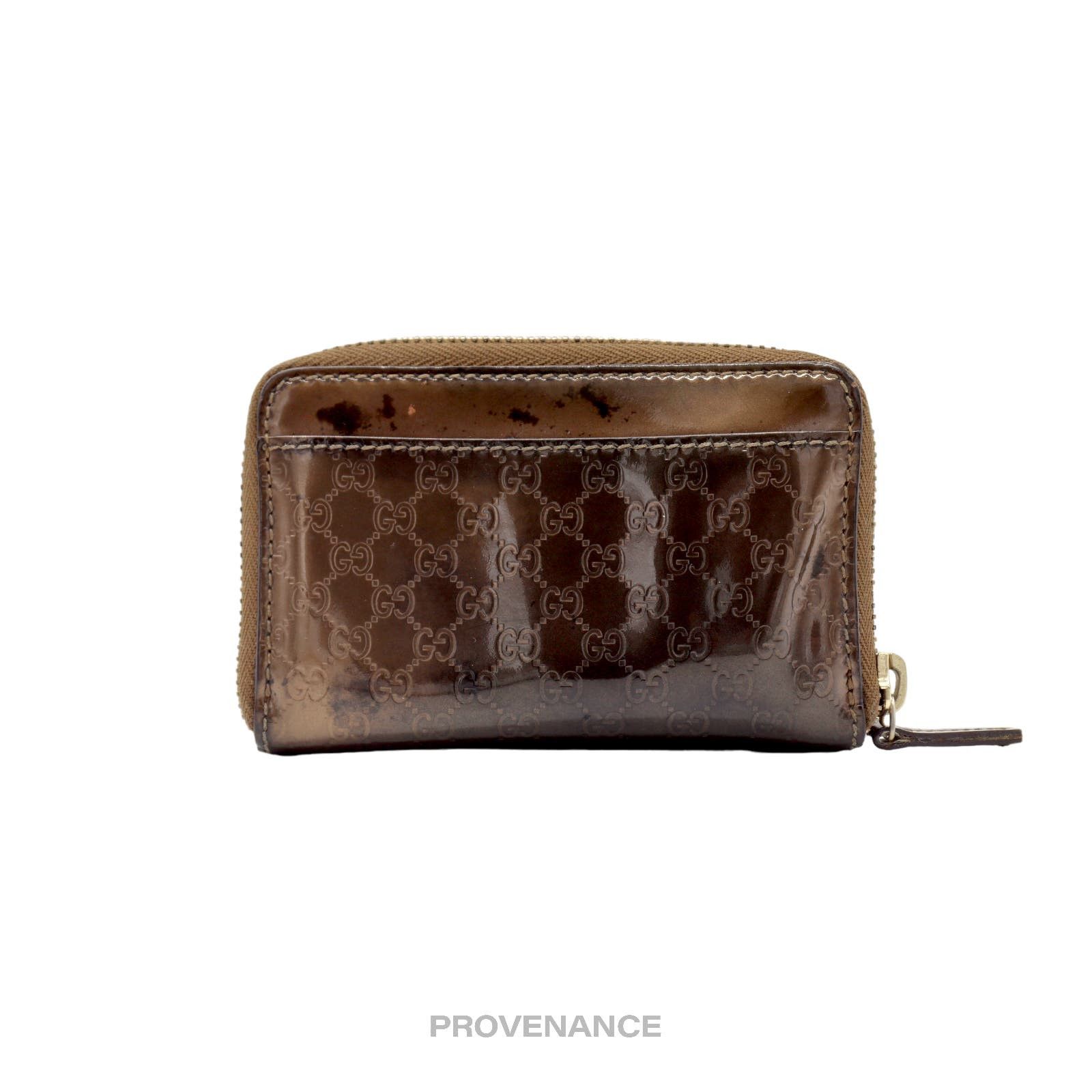 image of Givenchy Gucci Key Chain Zip Card Wallet - Bronze Microguccissima in Brown, Women's