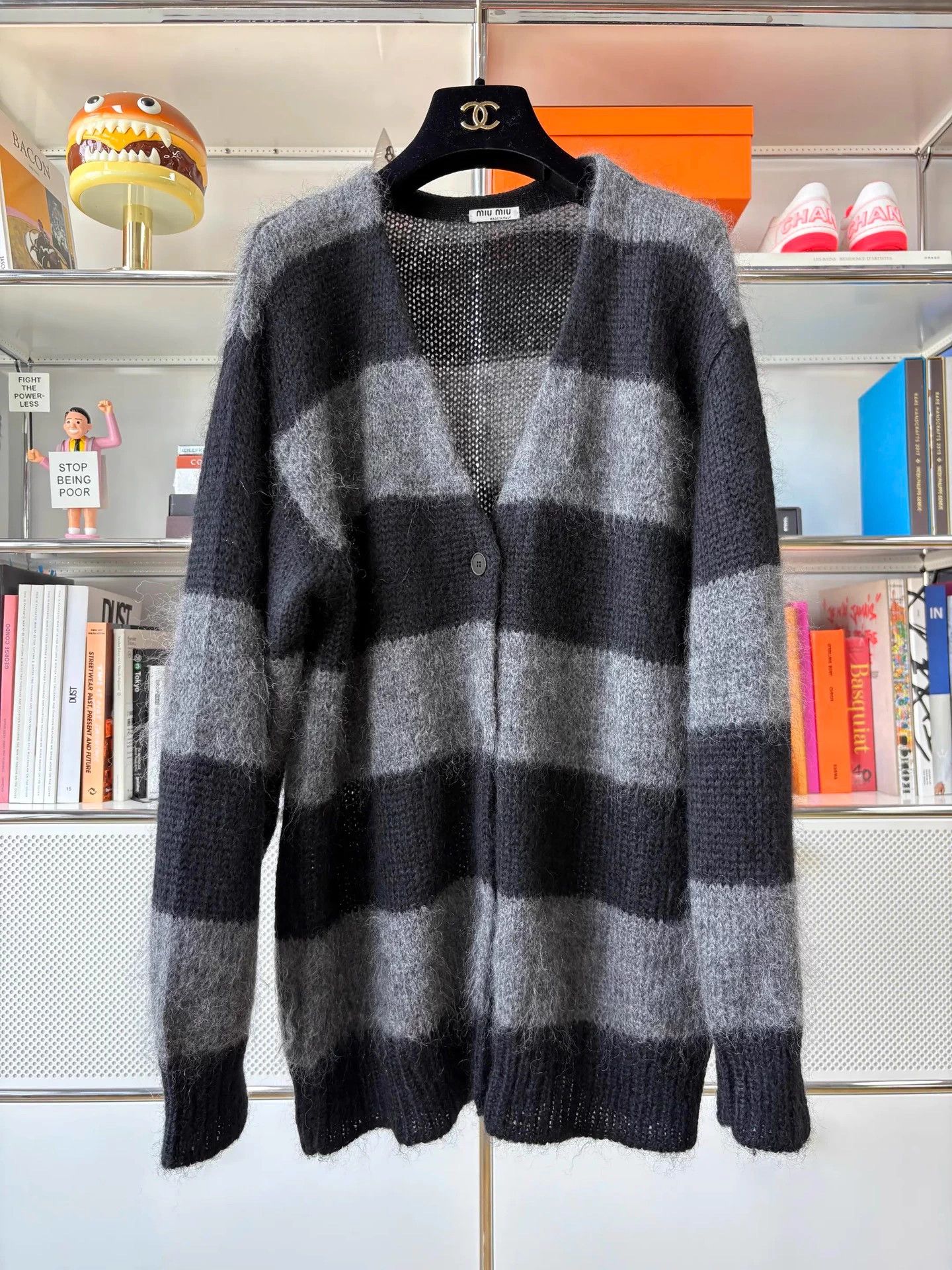 Miu Miu MIU MIU Soft Mohair Cardigan Black Gray Stripe IT38 Mint Size XS / US 0-2 / IT 36-38 - 1 Thumbnail