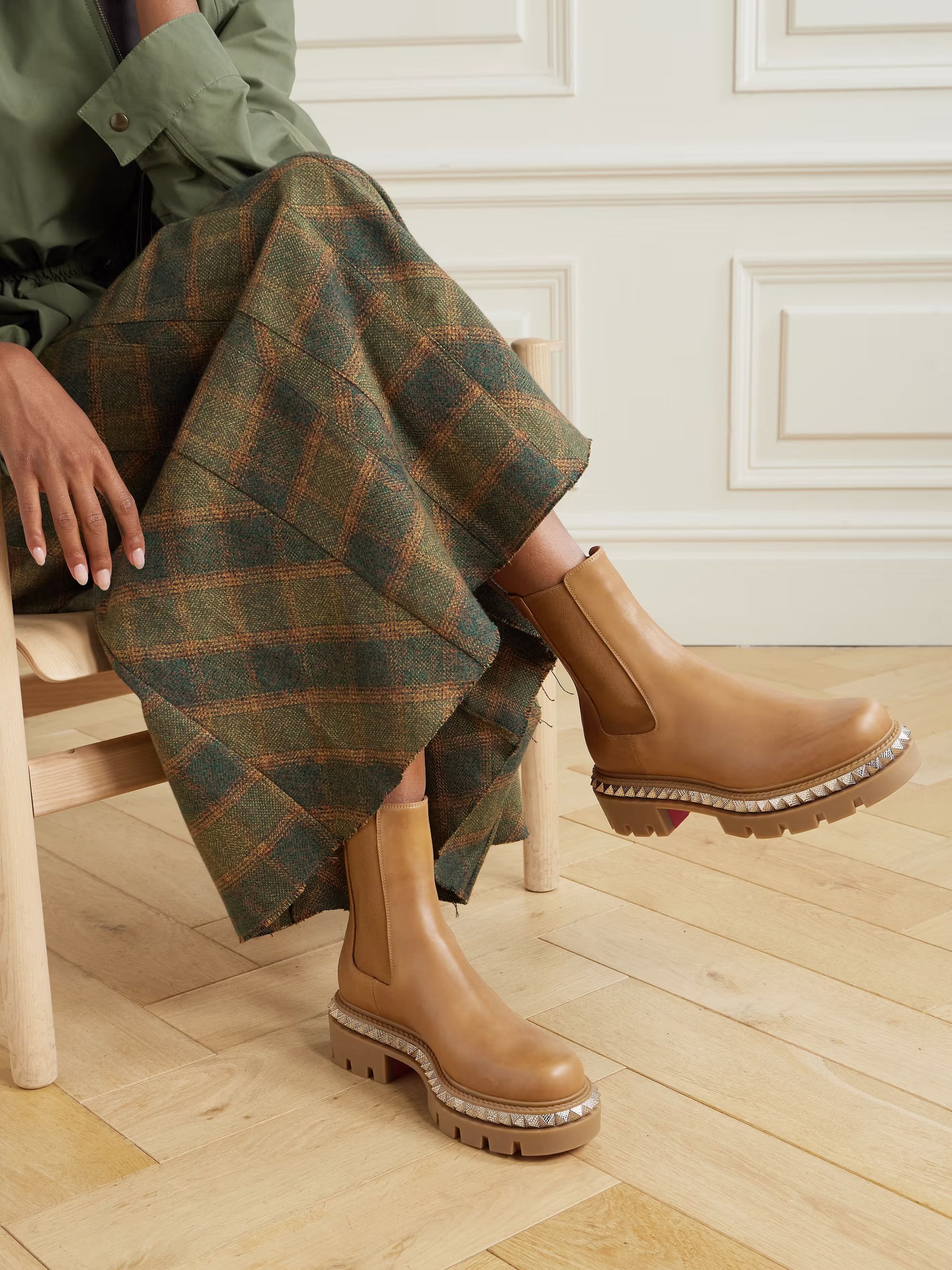 Christian Louboutin St Emilia Pyraclou Flat Terra Brown Chelsea Lug Boot 38 Size US 8 / IT 38 - 9 Thumbnail