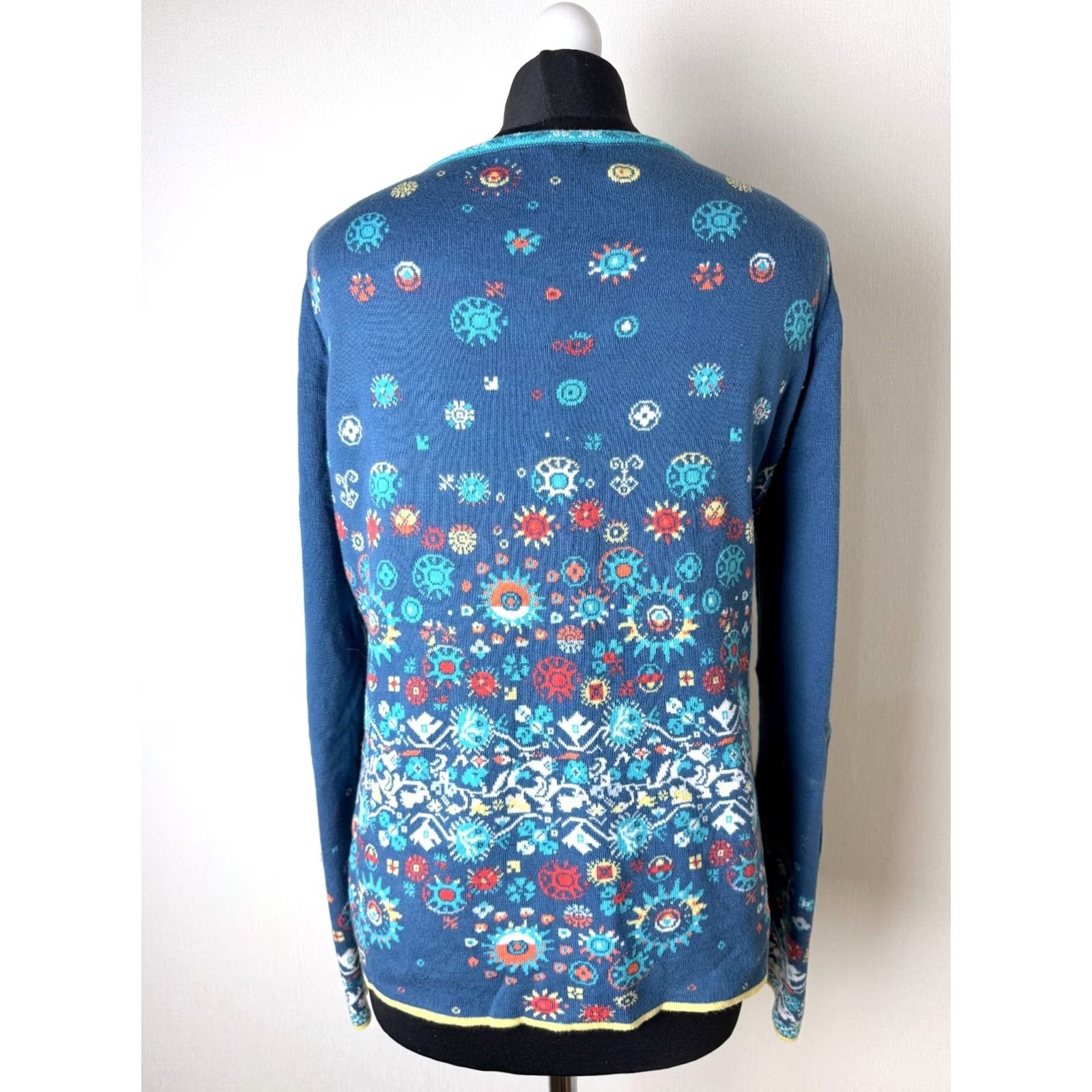 Vintage IVKO Cardigan Jumper Womens Cotton Crew Neck Size 40 Blue Boho Ethnic Size S / US 4 / IT 40 - 5 Thumbnail