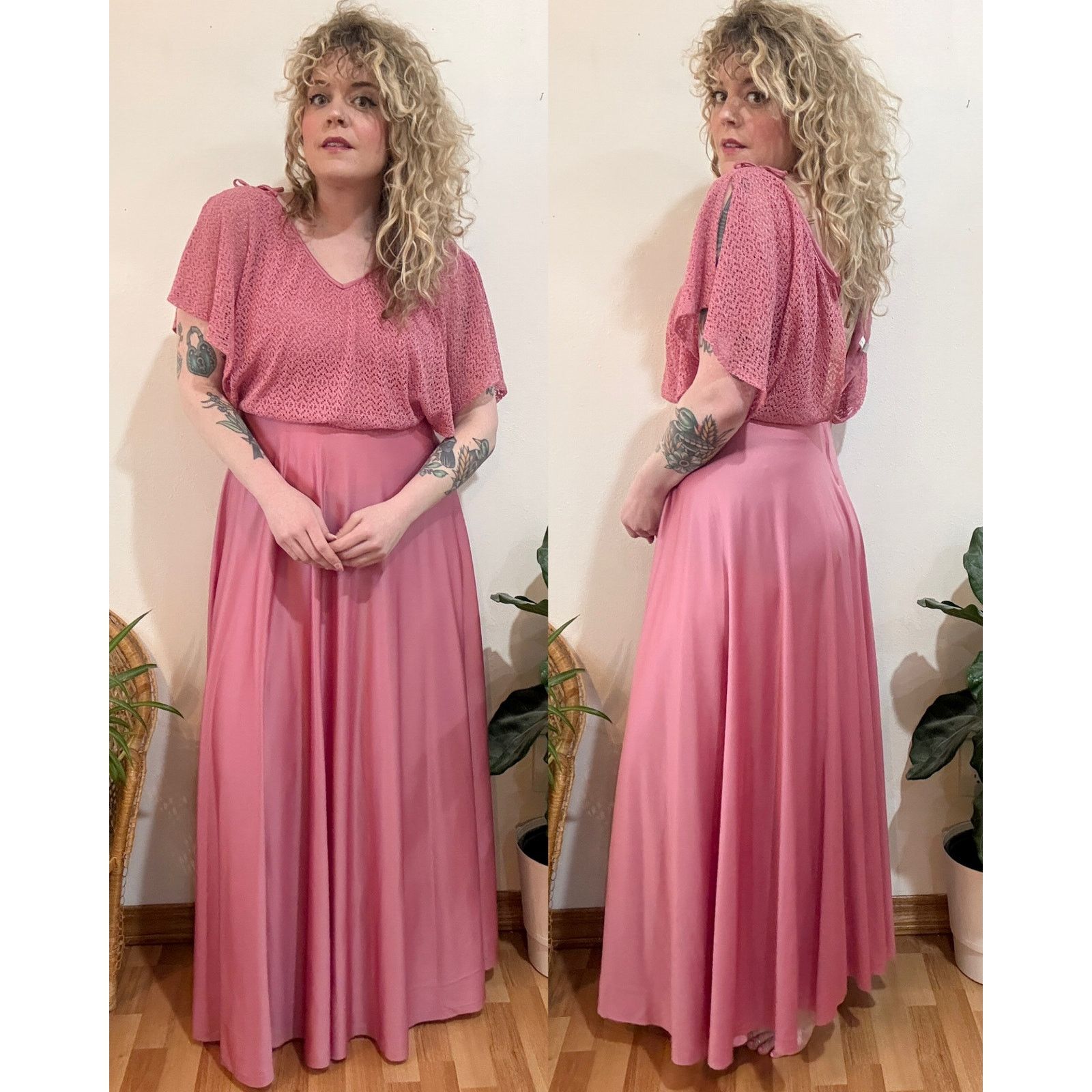 Vintage 70s Dusty Pink Flutter Sleeve Maxi Dress Size XL / US 12-14 / IT 48-50 - 1 Thumbnail