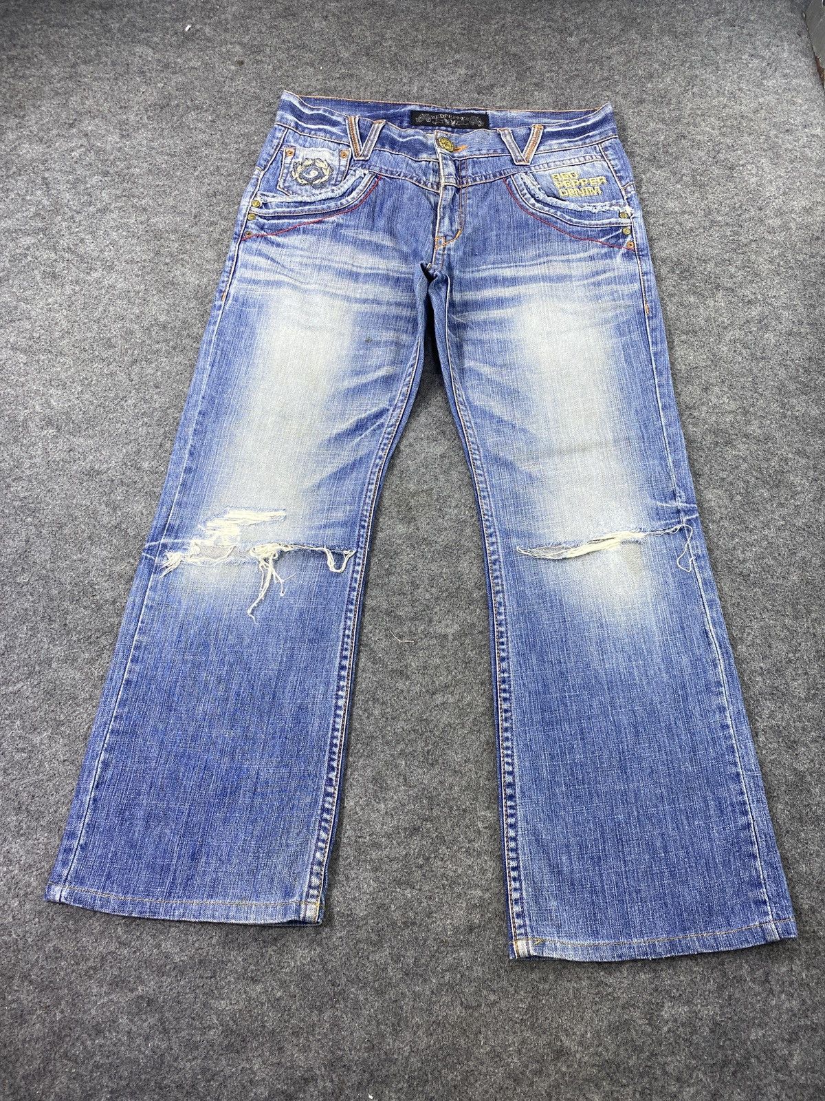 Japanese Brand Red Pepper Distress Blue Wash Denim - J971 Size US 37 - 2 Thumbnail