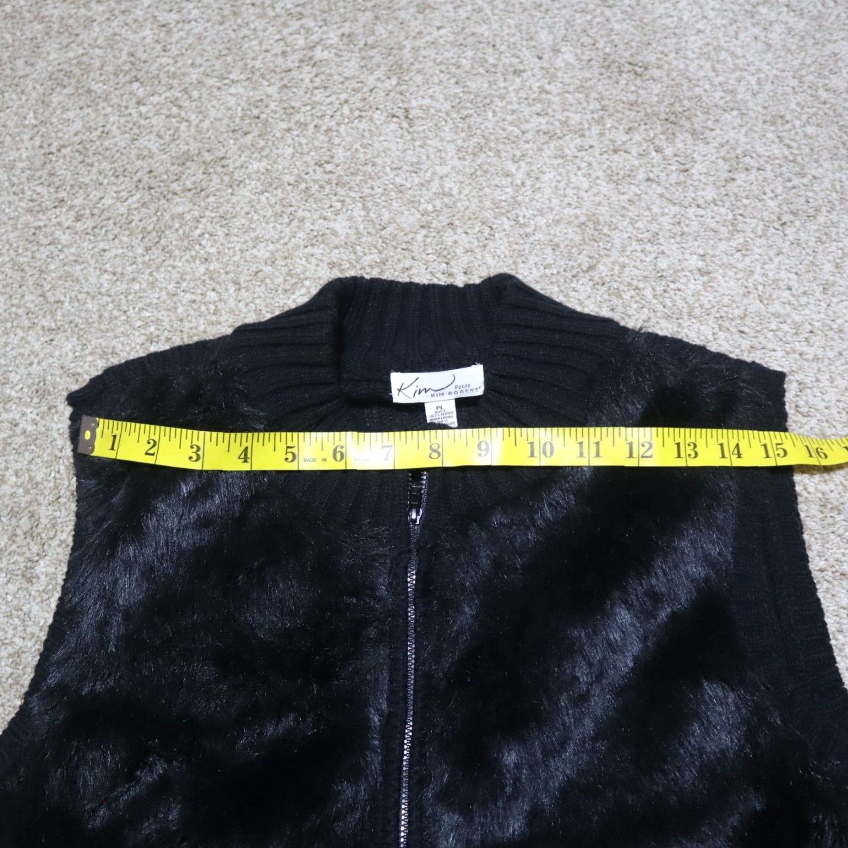 Vintage Kim Rogers Vest Women PL Black Faux Fur Knit Back Ribbed Stretch Zip Size L / US 10 / IT 46 - 5 Thumbnail