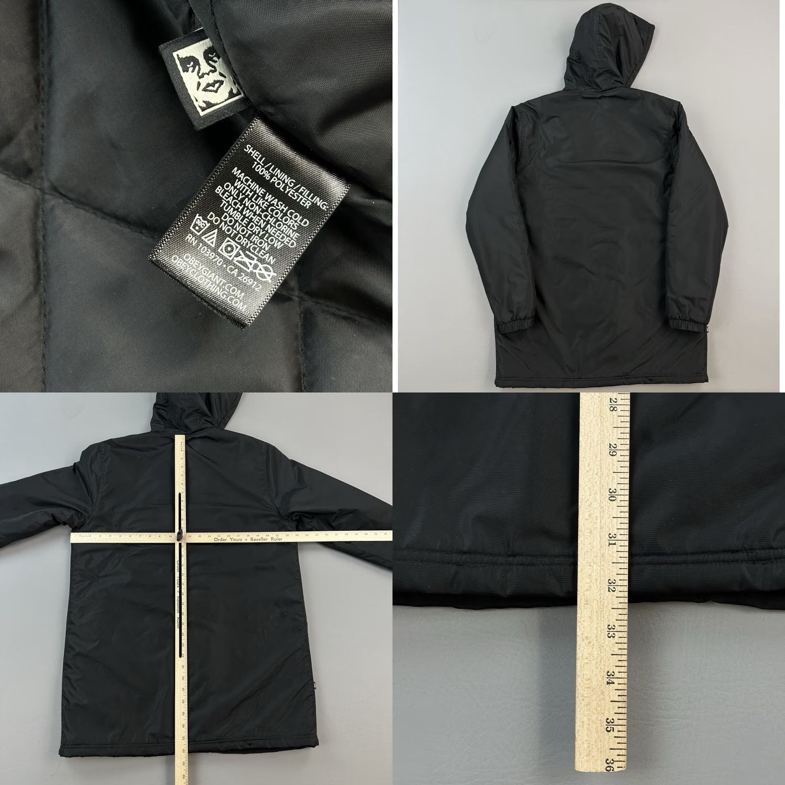 Obey Obey Parka Jacket Mens Medium Black Insulated Snap Front Streetwear Logo Quilted Zipper Long Jacket Seasonal Fall Winter Spring Long Size US M / EU 48-50 / 2 - 8 Thumbnail