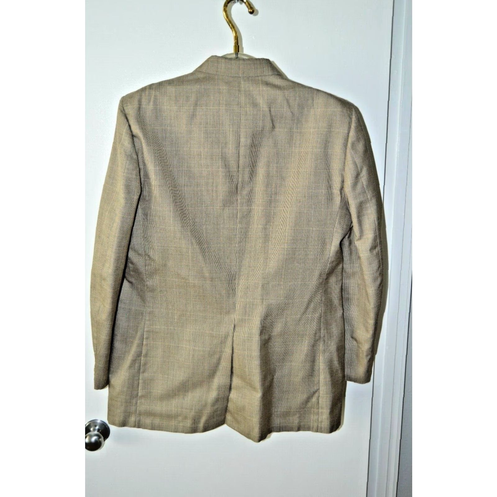 Bill Blass Bill Blass Men 100% Wool Blazer Beige Sport Coat Sz 42L Classic Two Button Plaids & Checks Long Coat Mens Beige Bill Blass Wool Blazer 42L Sport Coat Size 42R - 2 Thumbnail