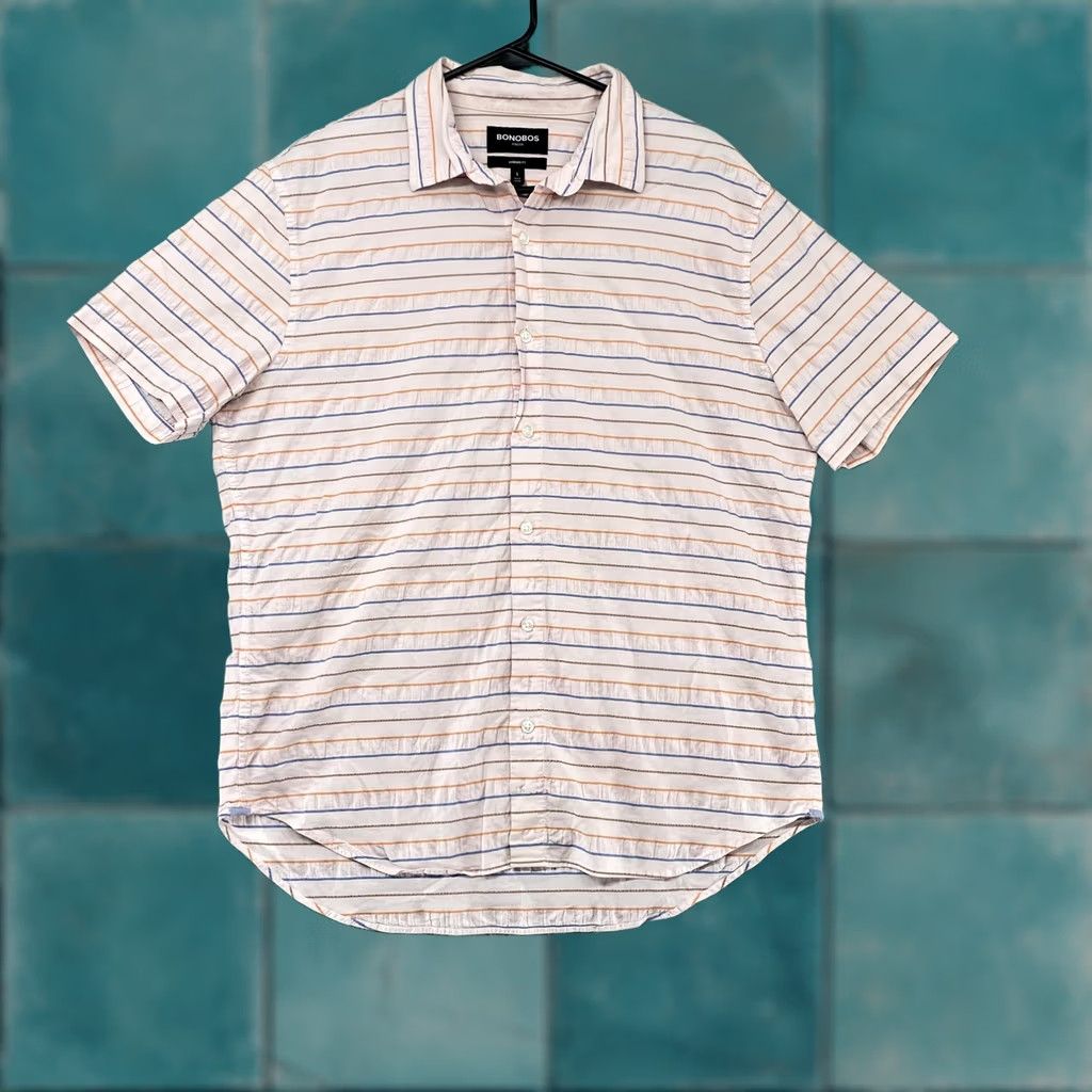 Bonobos Bonobos Stretch Shirt Mens L Pink Striped Seersucker Button Up Summer Size US L / EU 52-54 / 3 - 1 Thumbnail