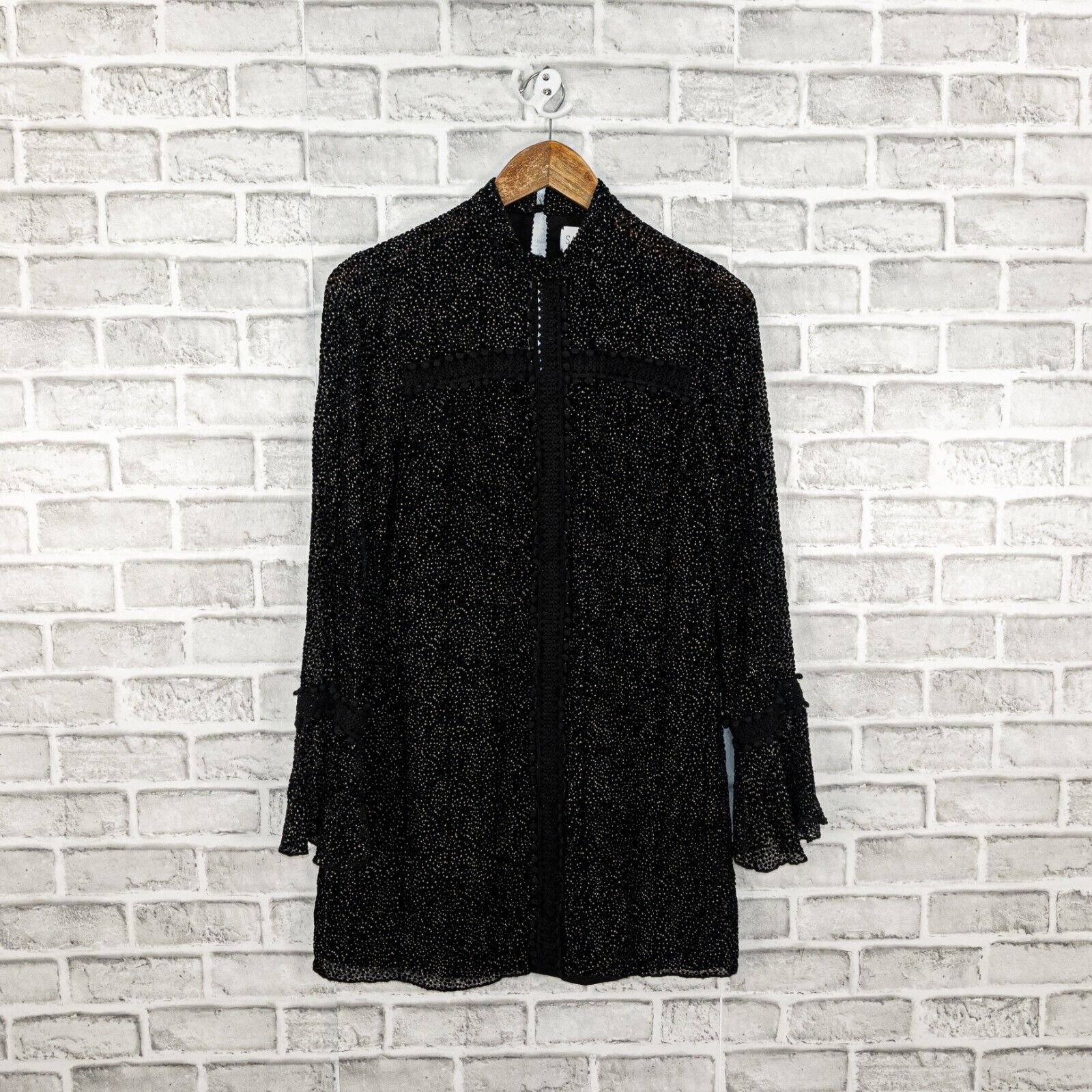 Saylor SAYLOR NYC Long Sleeve Mini Dress sheer shoulder black specs Size S / US 4 / IT 40 - 6 Thumbnail