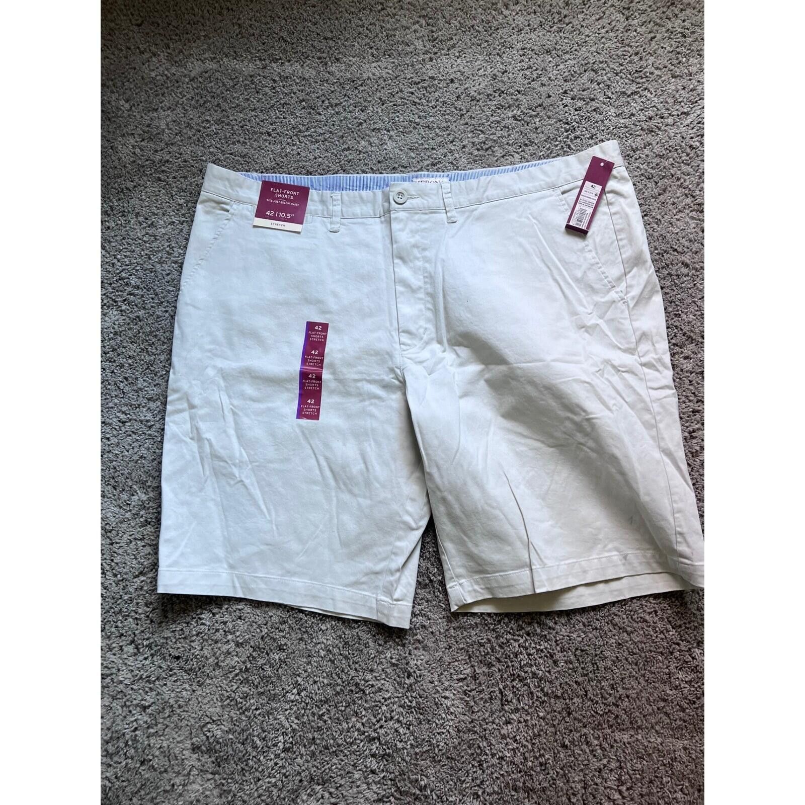 Merona Merona Mens Flat Front Chino Shorts Stone White 42 NWT Size US 42 / EU 58 - 2 Thumbnail