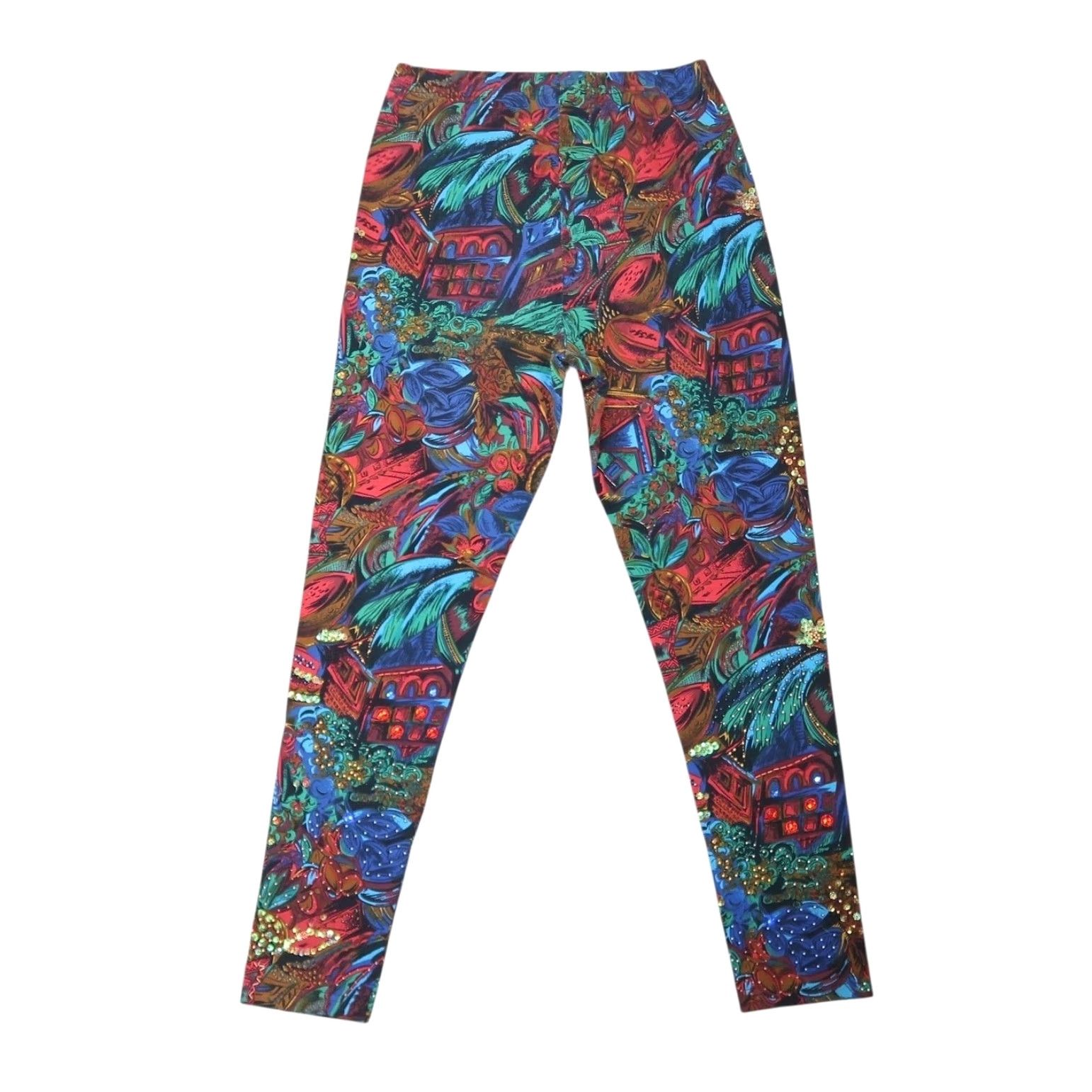 Vintage VINTAGE Carlo Ferranti Leggings Blue Red Funky Print Beaded Sequin Paisley 80s 90s Womens L Size 36" / US 14 / IT 50 - 3 Thumbnail