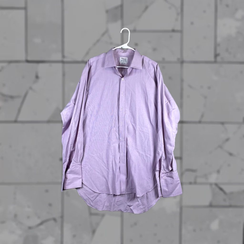 Vintage TM Lewin Mens Dress Shirt Purple Micro Check Regular Fit Cotton 17.5 Size 48R - 1 Thumbnail