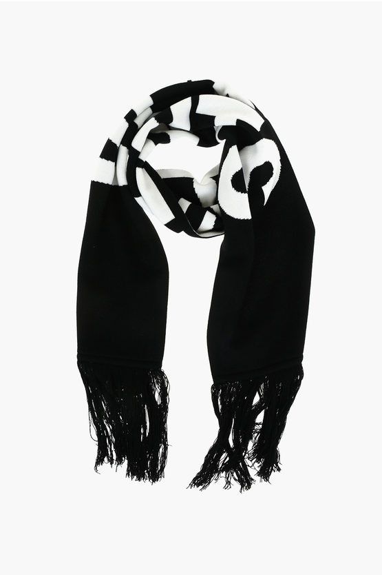 Vetements o1y1224 Size: OS / Wool Fringed Scarf in White & Black Size ONE SIZE - 1 Thumbnail