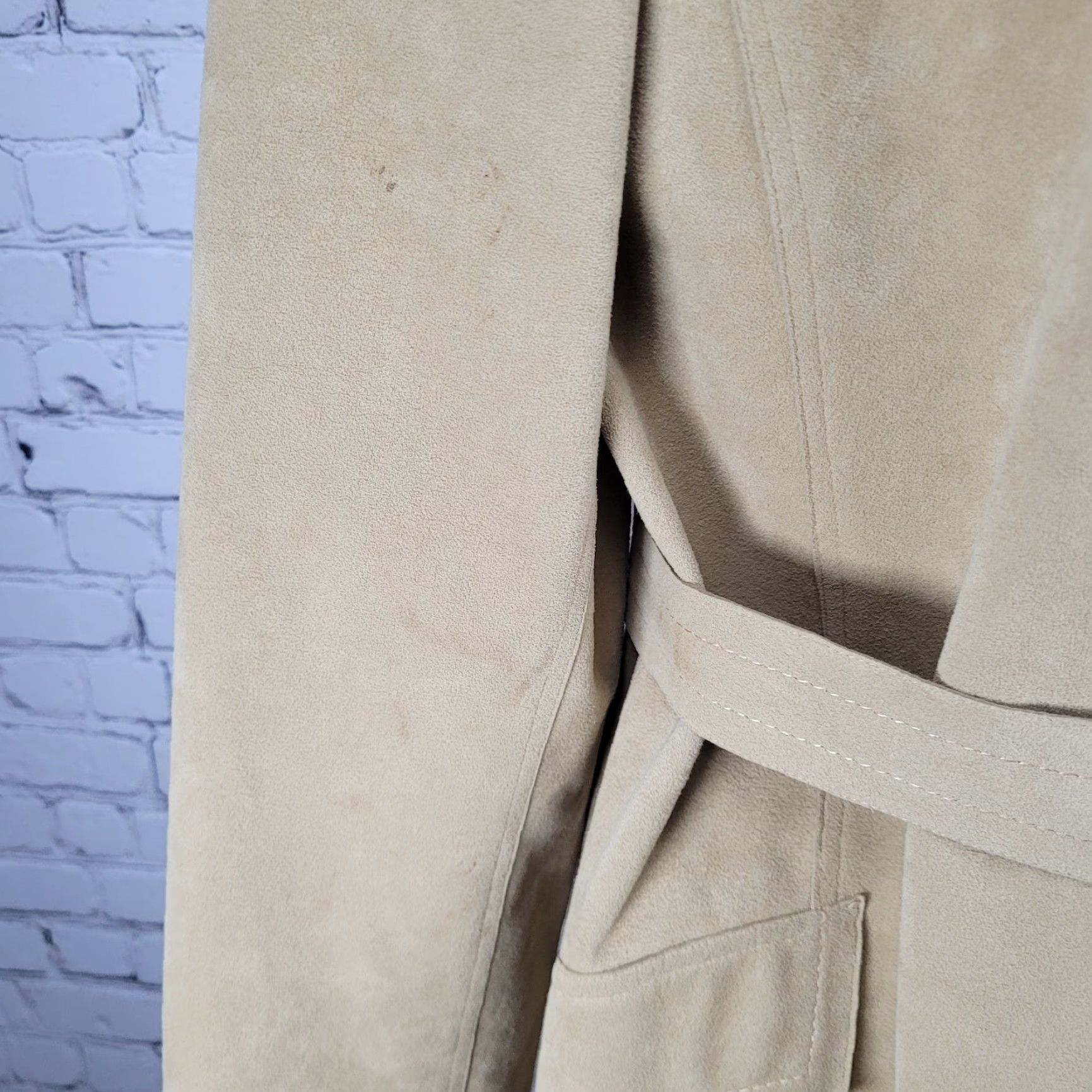 Vintage VTG Unbranded Tan Suede Like Double Breasted Belted Lined Coat - Long - US 12 - Women Size XL / US 12-14 / IT 48-50 - 5 Thumbnail