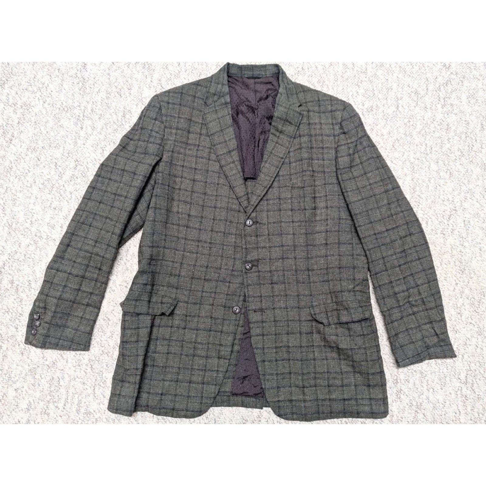 Vintage VINTAGE Shelton Towne Clothes blazer sport coat Tweed wool gray-green 44L Ivy League slim notched lapel two-button herringbone jacket Mens Size 44R - 3 Thumbnail