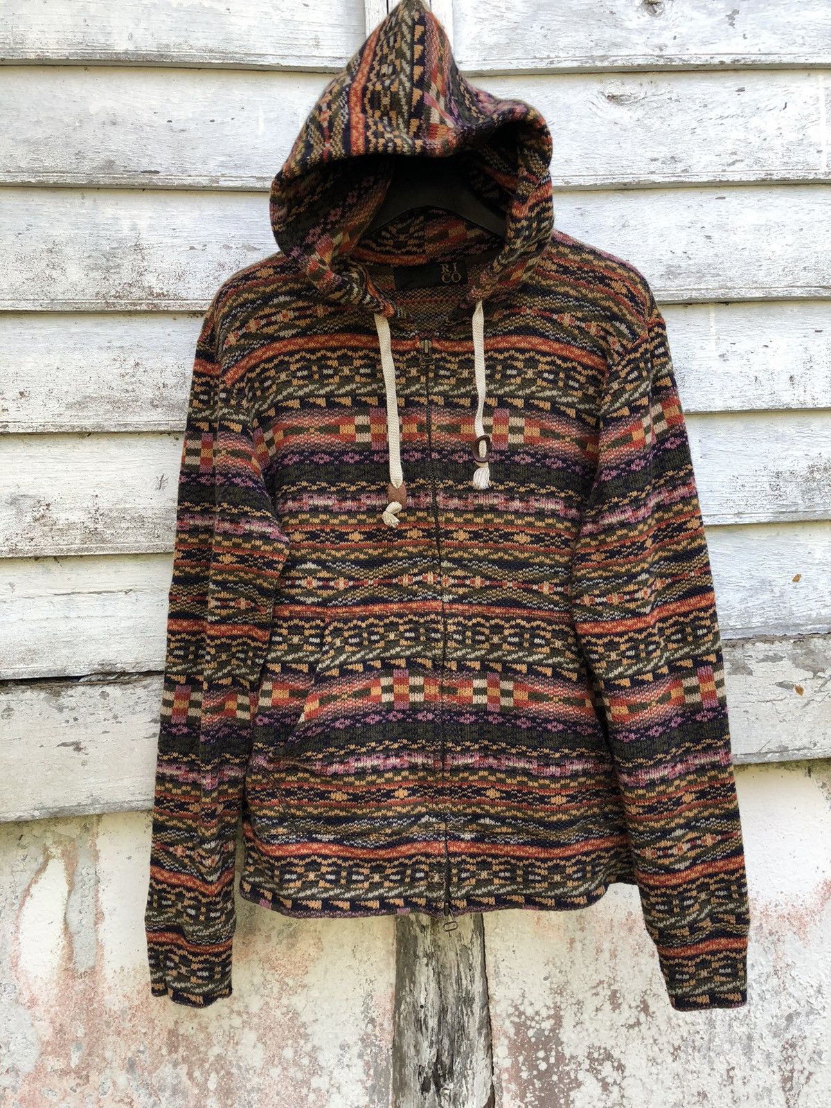 image of Aran Isles Knitwear Rico Hoodie Aztec Design Hooded Zipper Sweater, Men's (Size Small)