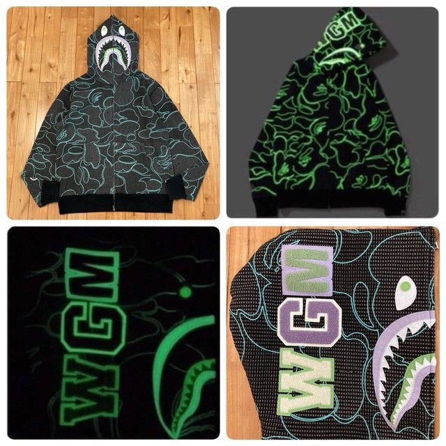 Bape 💫Glow in the dark💫 BAPE TEXT CODE CAMO Shark Full Zip Hoodie Size US XL / EU 56 / 4 - 1 Thumbnail