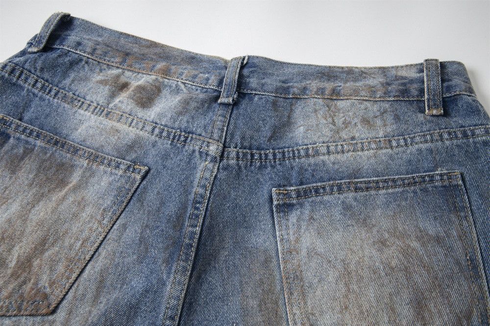 Japanese Brand × Vintage Retro street loose wide-leg straight ink-splashed hole jeans Size US 32 / EU 48 - 5 Thumbnail