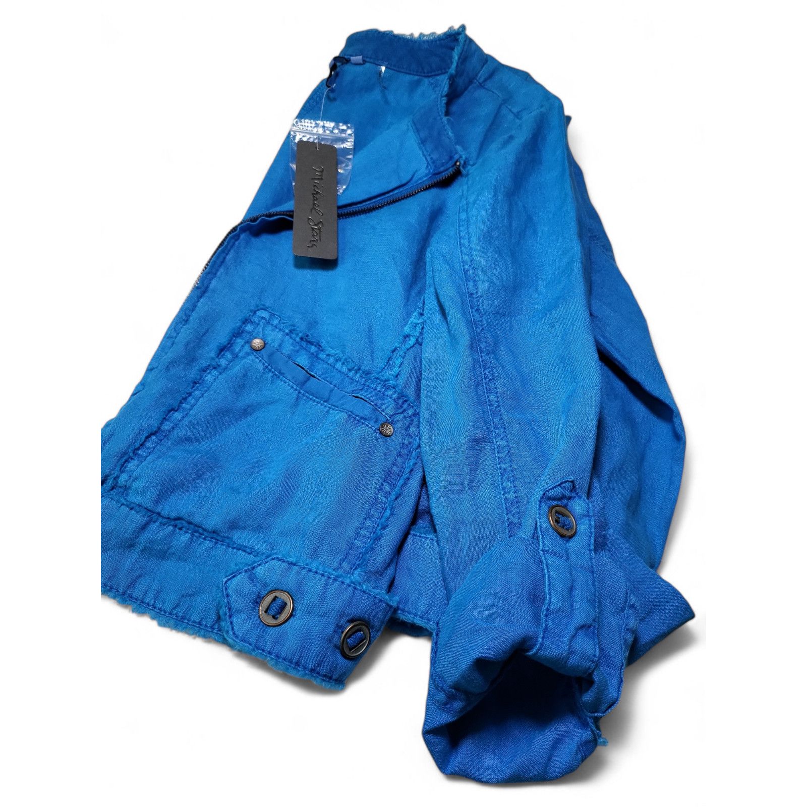 Michael Stars NWT MICHAEL STARS Cropped Moto 100% Linen Jacket Blue XS Size XS / US 0-2 / IT 36-38 - 3 Thumbnail