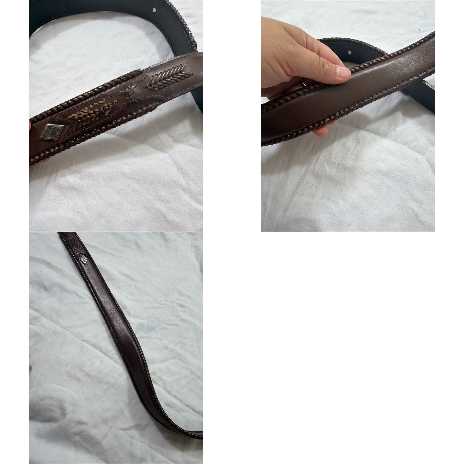 Vintage Unbranded Western Brown Leather Belt Size 40 Men Belt Brown Metal Accents Size 40 - 9 Thumbnail