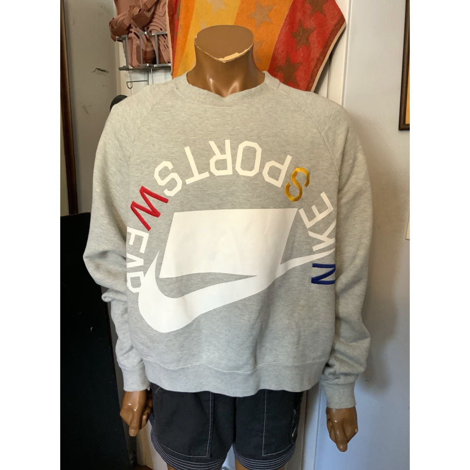 Nike Nike Sportswear NSW Block Swoosh Logo Heather Gray French Terry Crewneck Pullover Sweatshirt S Mens Small Size US S / EU 44-46 / 1 - 8 Thumbnail