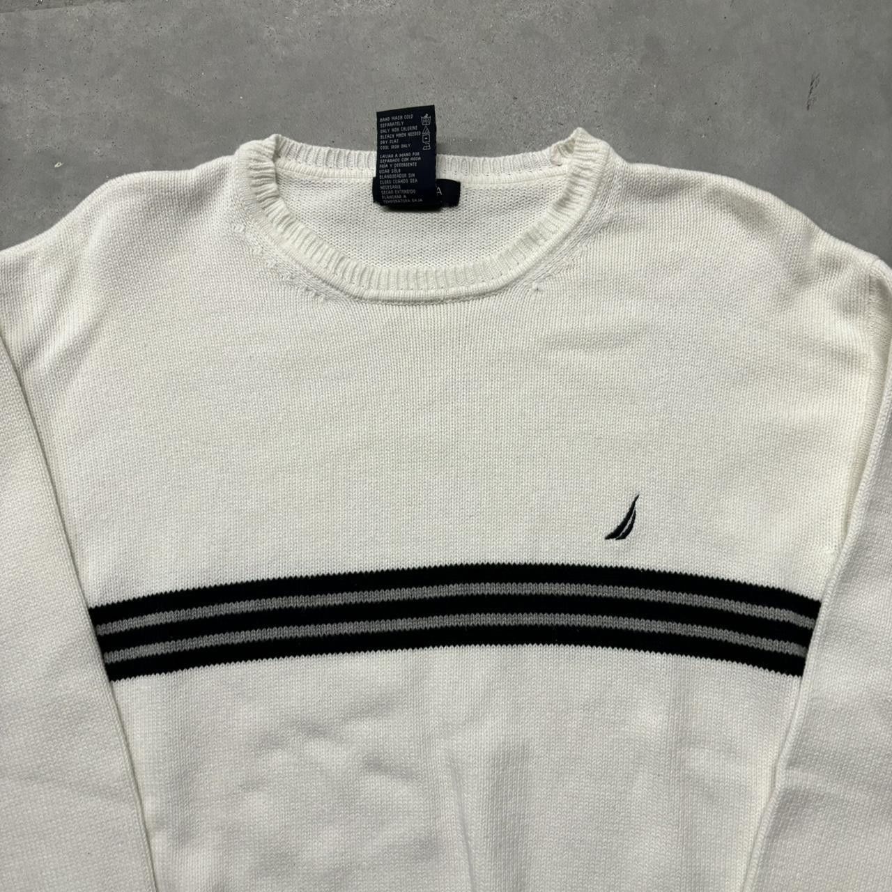 Japanese Brand × Vintage Crazy Vintage Y2K/2000s White Striped Essential Sweater! Size US L / EU 52-54 / 3 - 2 Thumbnail