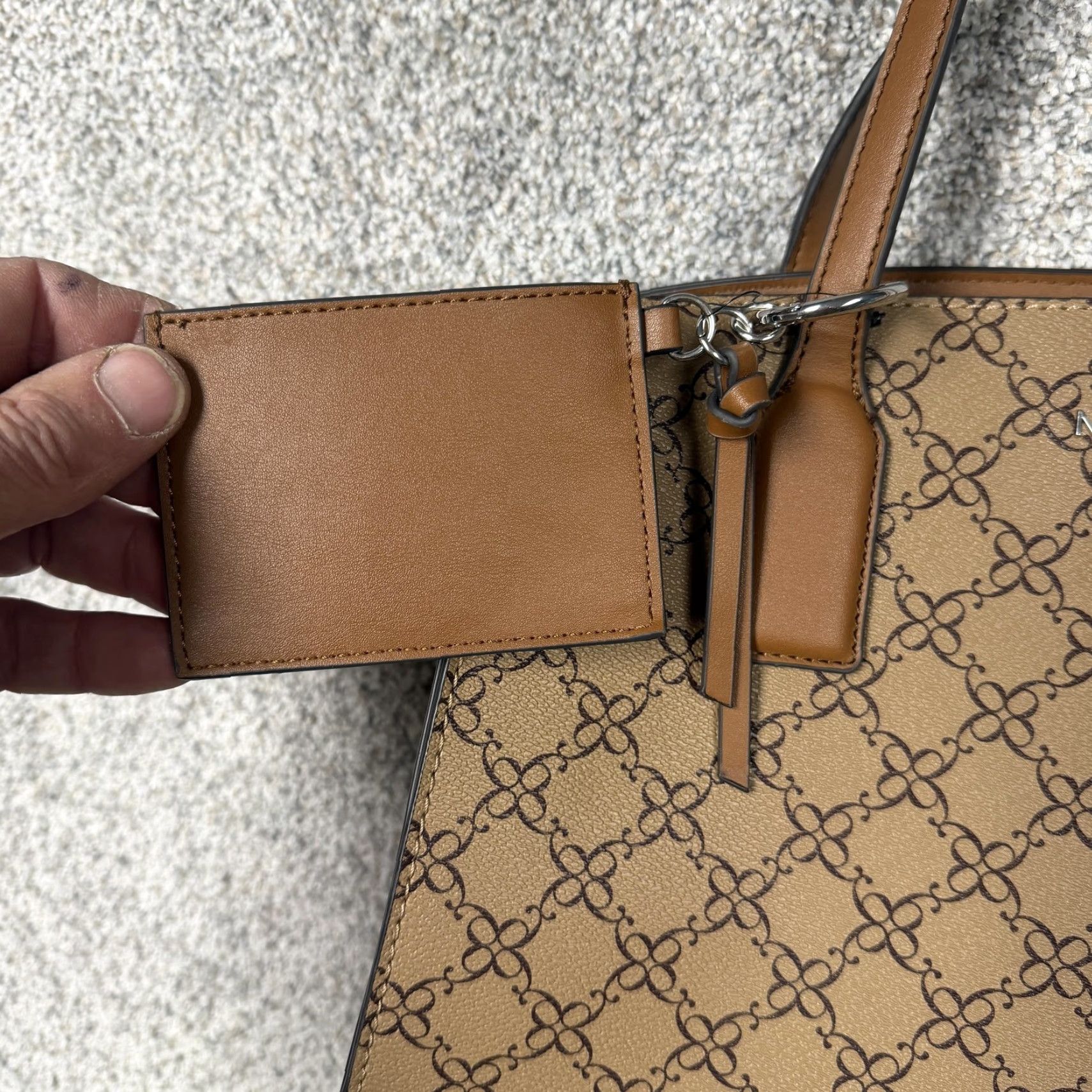 Nine West Nine West Tote Womens Large Brown Monogram Faux Leather Shoulder Pouch Work Bag Size ONE SIZE - 4 Thumbnail