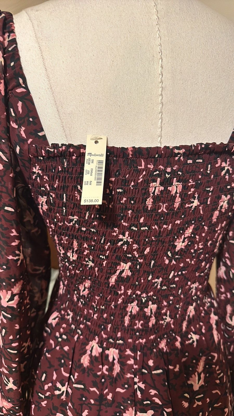NWT (Re)sourced Georgette Sheer-Sleeve Smocked Midi Dress