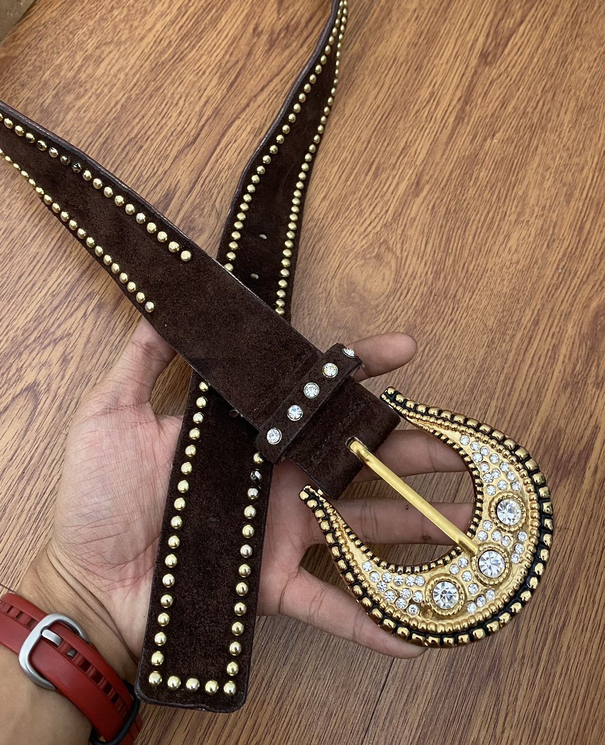 If Six Was Nine × Japanese Brand × Le Grande Bleu (L.G.B.) Studded crystal suede belt Size ONE SIZE - 2 Thumbnail