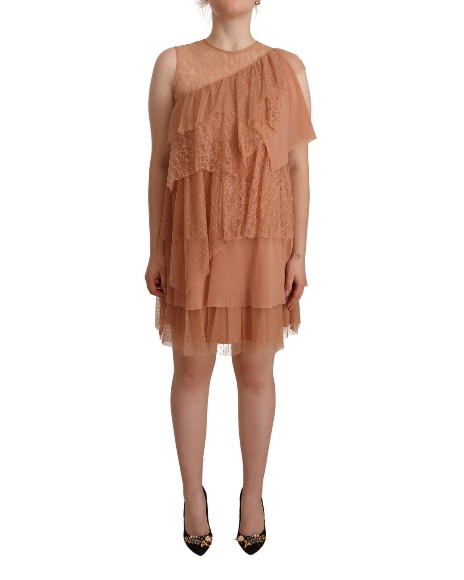 image of Liu Jo Layered Lace Sleeveless Mini Shift Dress in Pink, Women's (Size Medium)