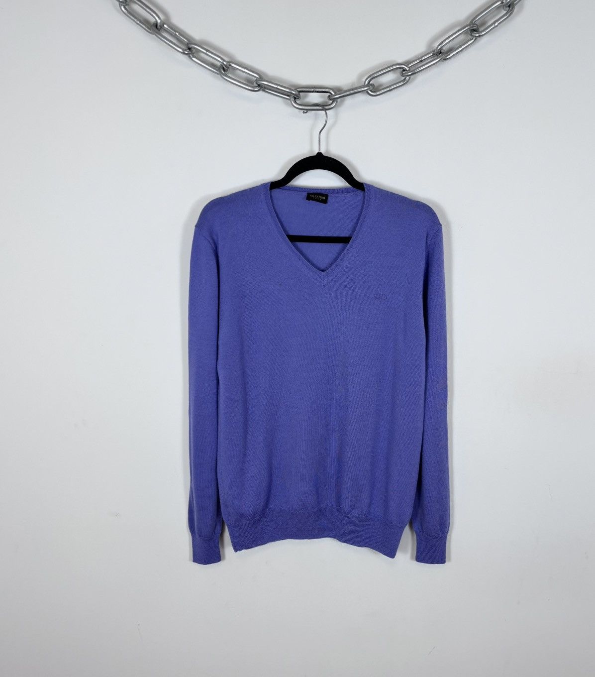 Valentino Valentino Roma Men’s Purple Blue Wool V-Neck Sweater Size US M / EU 48-50 / 2 - 1 Thumbnail