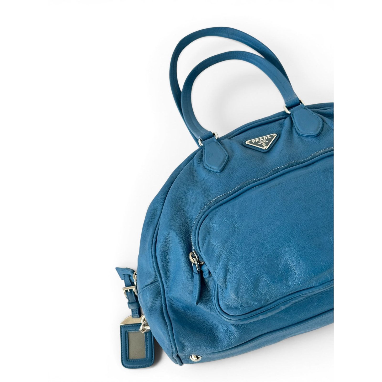 Prada Prada Bowling Leather Blue Bag Size ONE SIZE - 5 Thumbnail