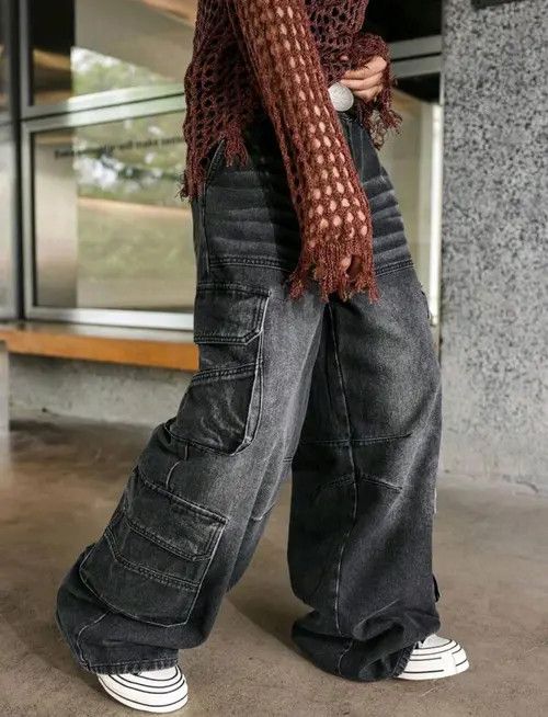 VIBE Multi Pocket Cargo Baggy Denim Jeans, Workwear Jeans Size US 34 / EU 50 - 7 Thumbnail