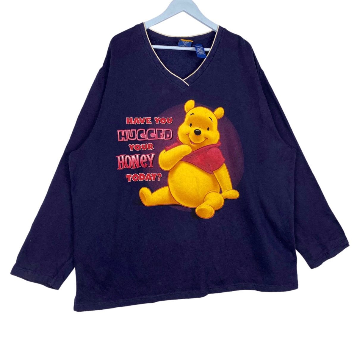 Disney × Vintage Vintage Pooh Woman V-neck Sweatshirt Navy Blue Pullover Size XXL / US 16-18 / IT 52-54 - 3 Thumbnail