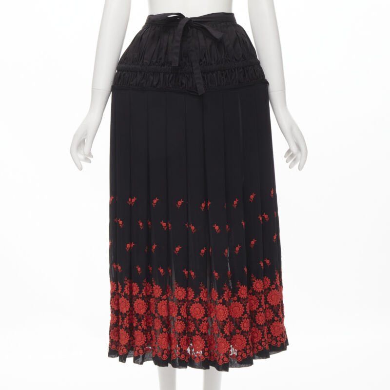 Comme des Garcons vintage COMME DES GARCONS 2001 black red floral embroidered peplum crin skirt M Size 28" / US 6 / IT 42 - 1 Thumbnail