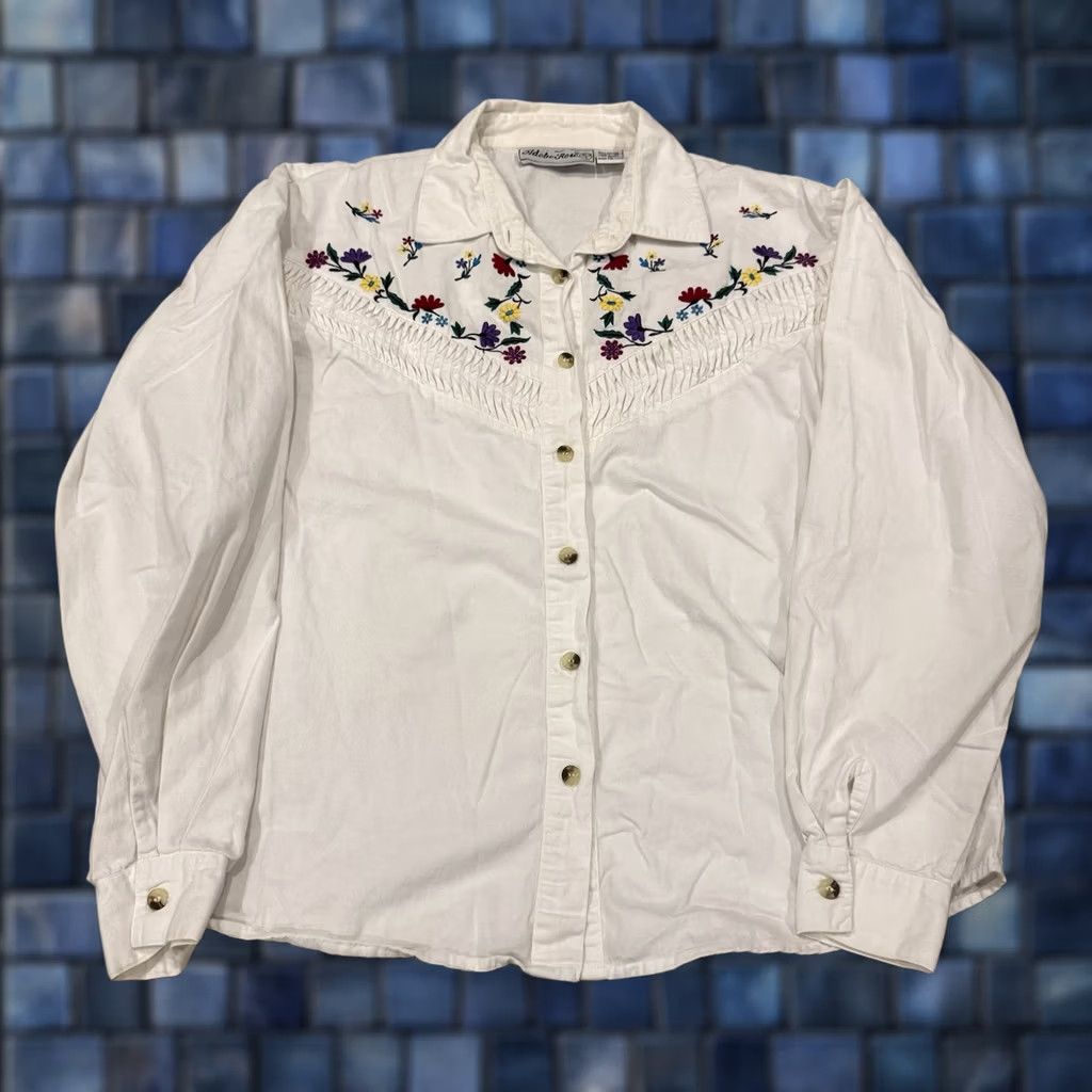 Vintage VINTAGE Adobe Floral Style Button Up Shirt Womens XL White 90s Western Short Sleeve 100% Cotton Womens Size XL / US 12-14 / IT 48-50 - 1 Thumbnail