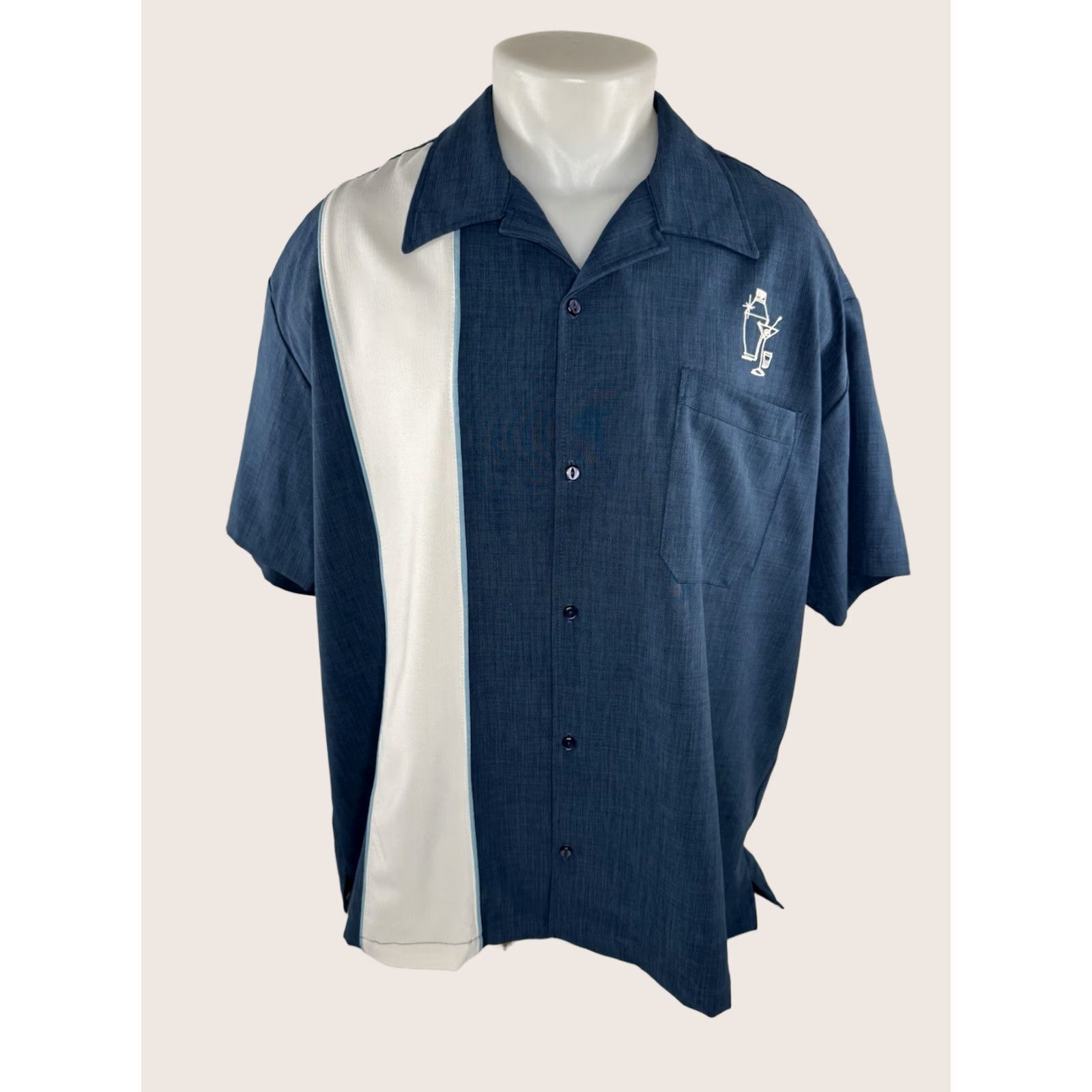 Vintage Steady Rat Pack Embroidered BARTENDER BOOZE COCKTAIL 2XL Shirt Short Sleeve Blue Button-Up Collared Men Mens SS2 Size US XXL / EU 58 / 5 - 1 Thumbnail