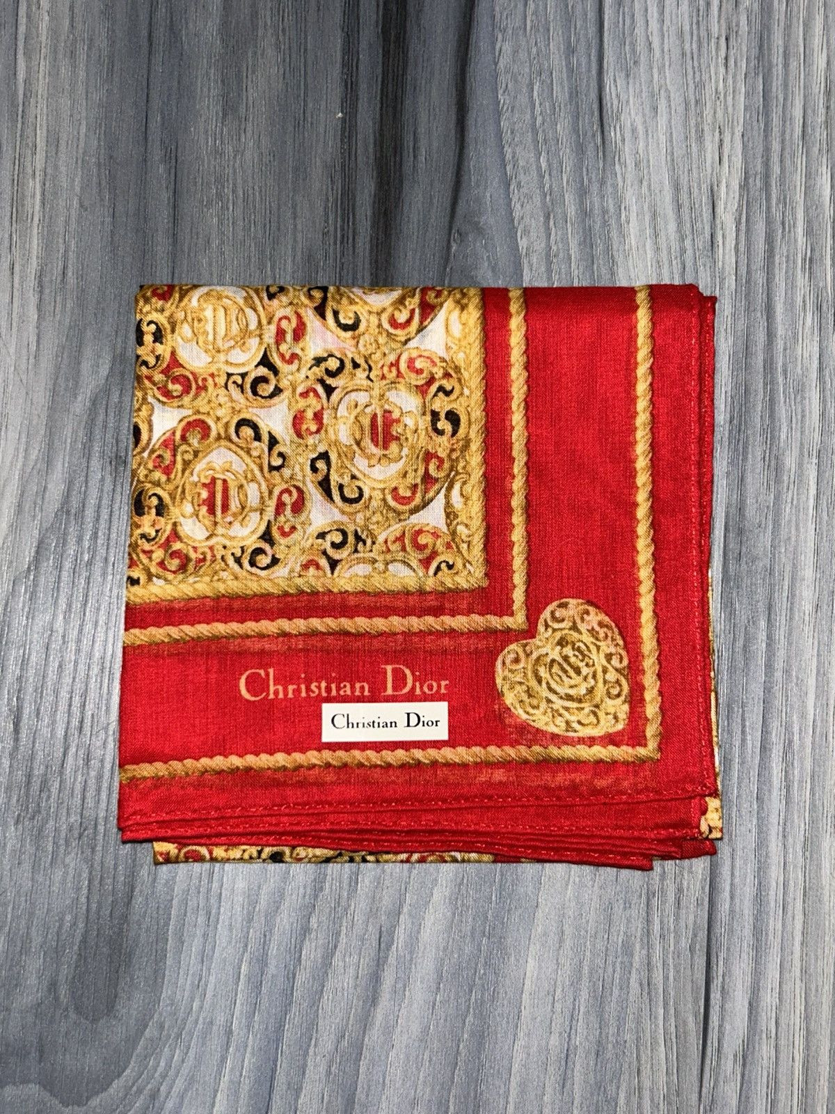 Dior Vintage Christian Dior Red & Gold Cotton Handkerchief Size ONE SIZE - 2 Thumbnail