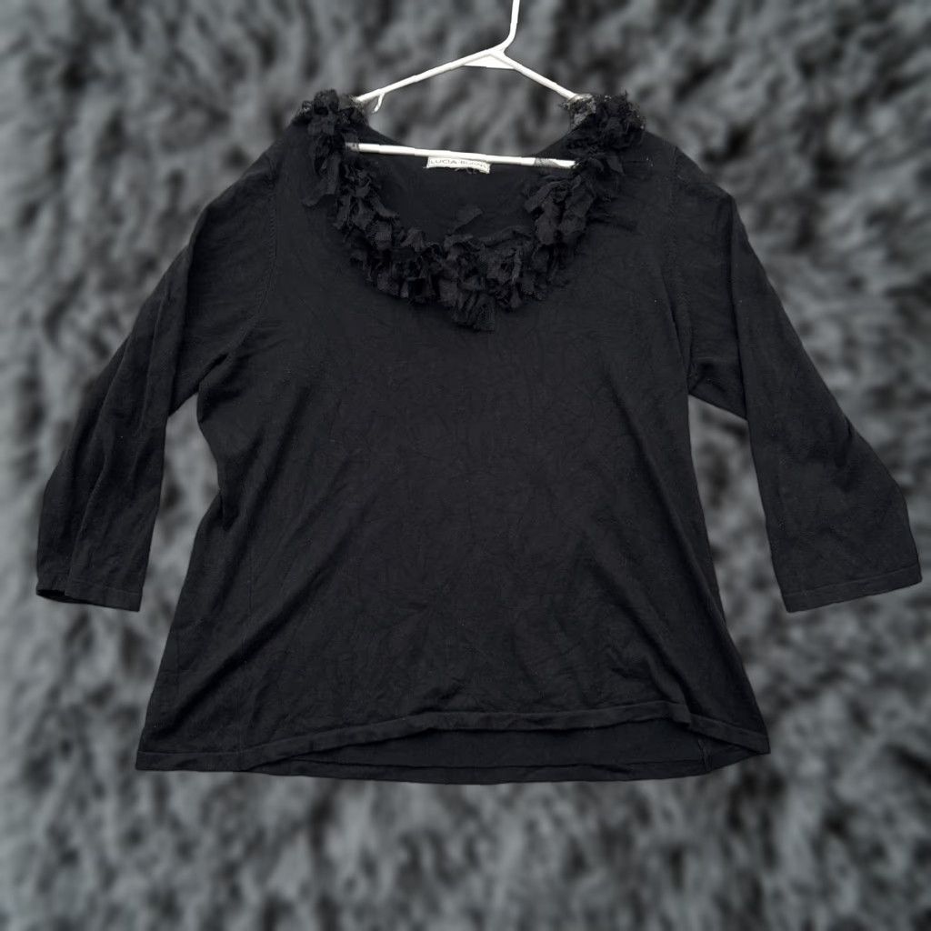 Vintage Romantic Top Womens Medium Whimsigoth Gothic Coquette Ruffled Floral Applique Blouse Black Size M / US 6-8 / IT 42-44 - 1 Thumbnail