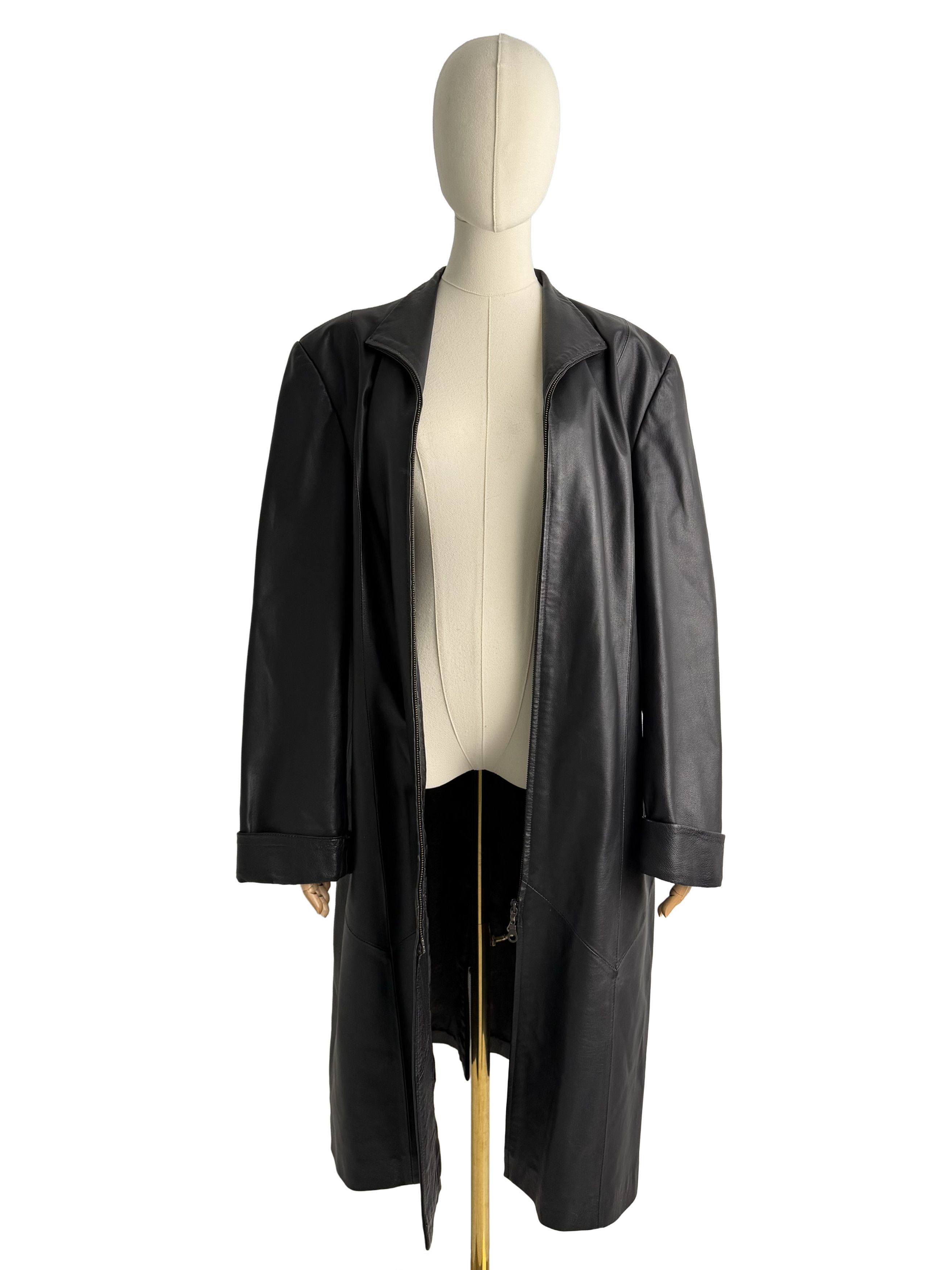 Vintage Vintage Leather Long Coat Zip Front Minimalist Jacket Size XL / US 12-14 / IT 48-50 - 3 Thumbnail