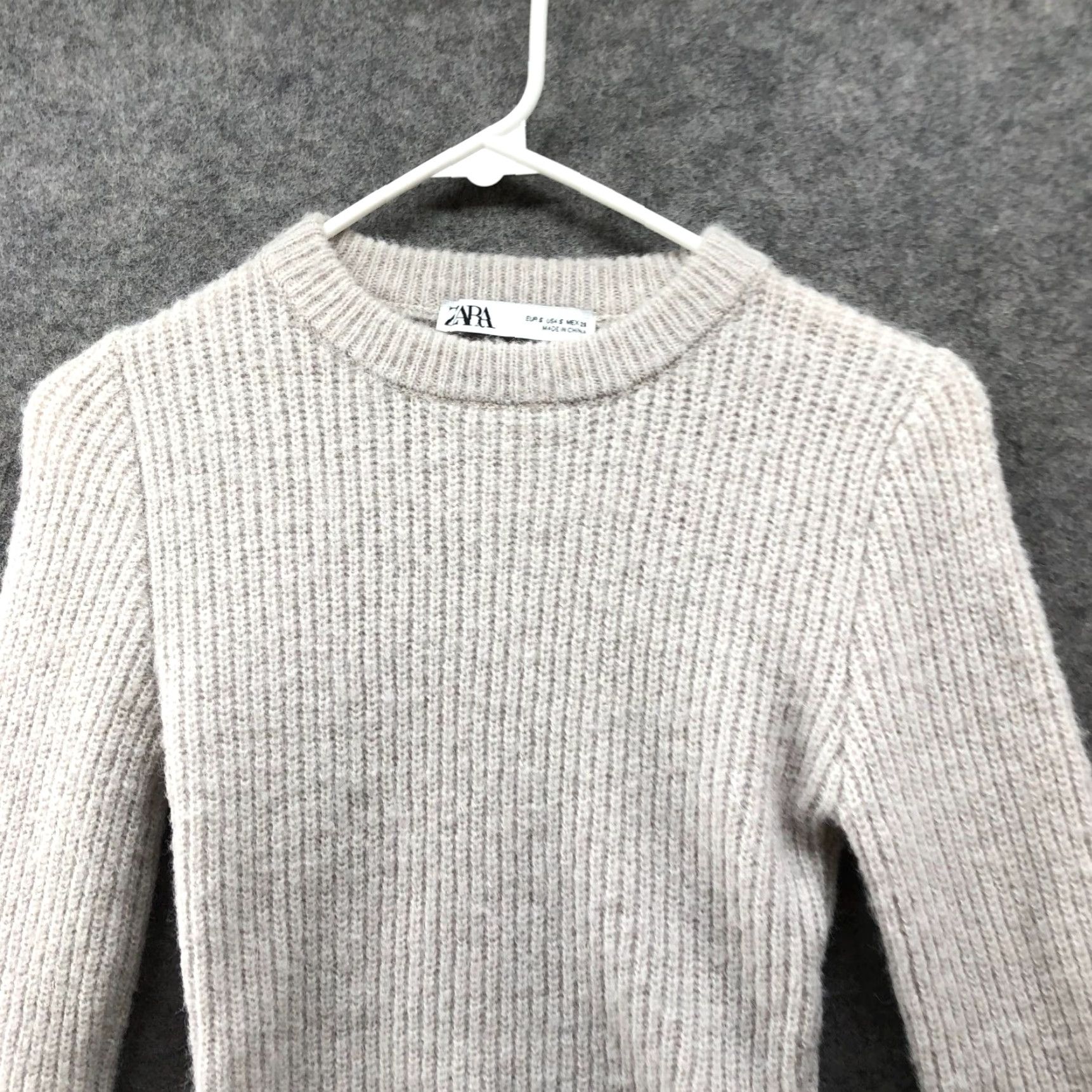 Zara Zara Sweater Womens S Crewneck Ivory Fitted Ribbed Fuzzy Knit Pullover Split Hem Slim Knit Long Sleeve Vintage No Size S / US 4 / IT 40 - 3 Thumbnail