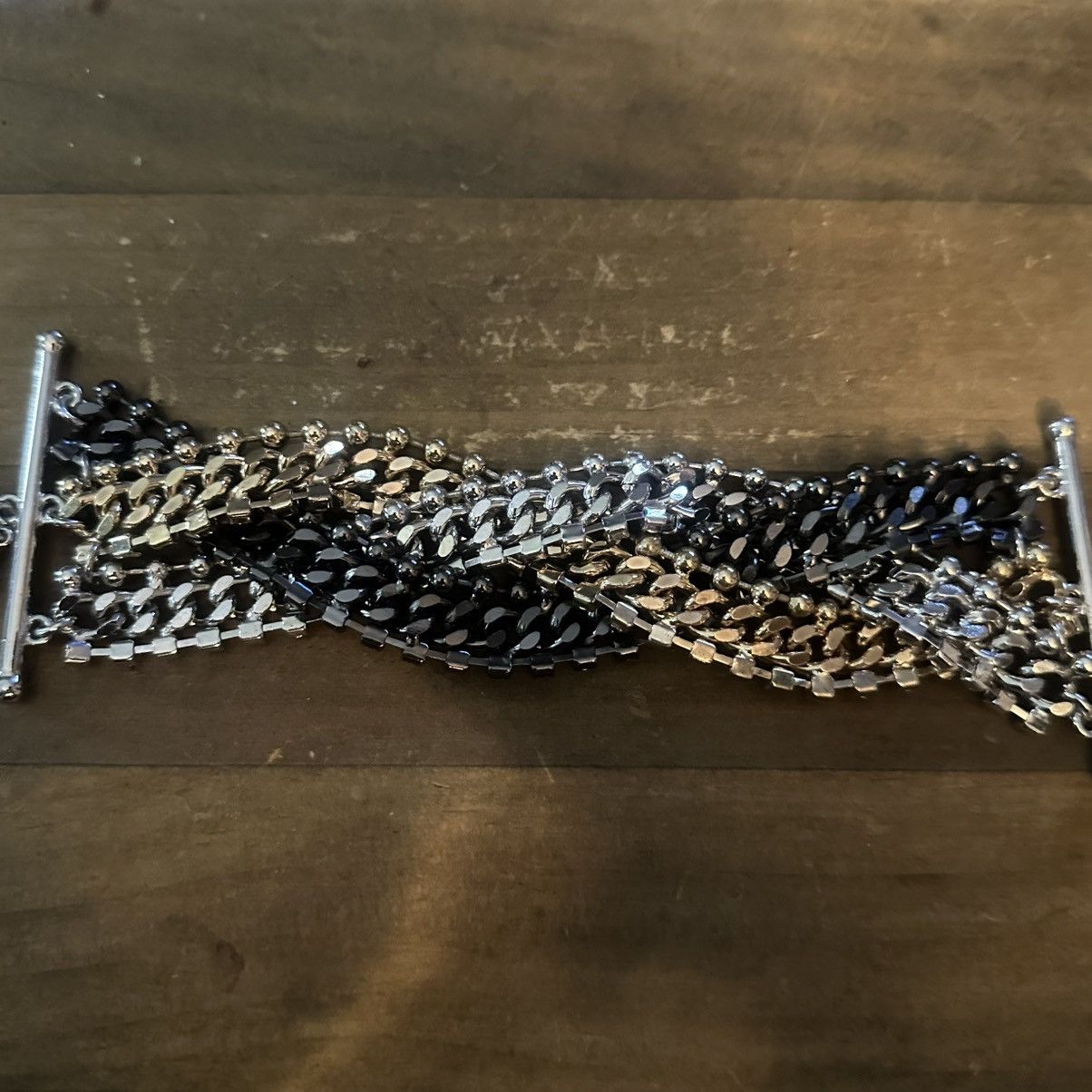 Other Chunky braided tricolor chain and rhinestones bracelet Size ONE SIZE - 4 Thumbnail