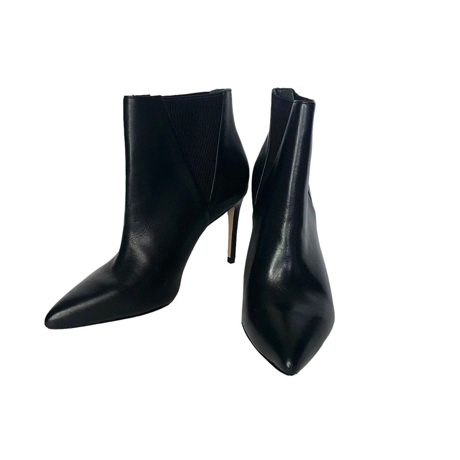 image of Schutz Black Leather Point Toe Stiletto Ankle Boots, Women's (Size 8)