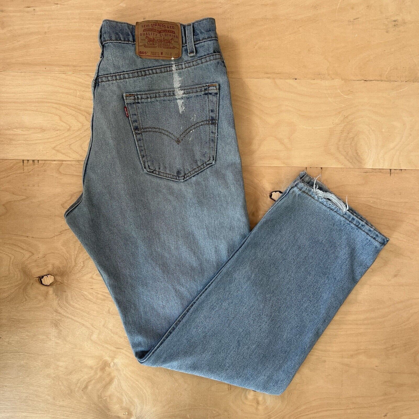 Levi's × Vintage Vintage Levis 505 Jeans Blue 90s Light Wash Denim Straight Size US 35 - 2 Thumbnail