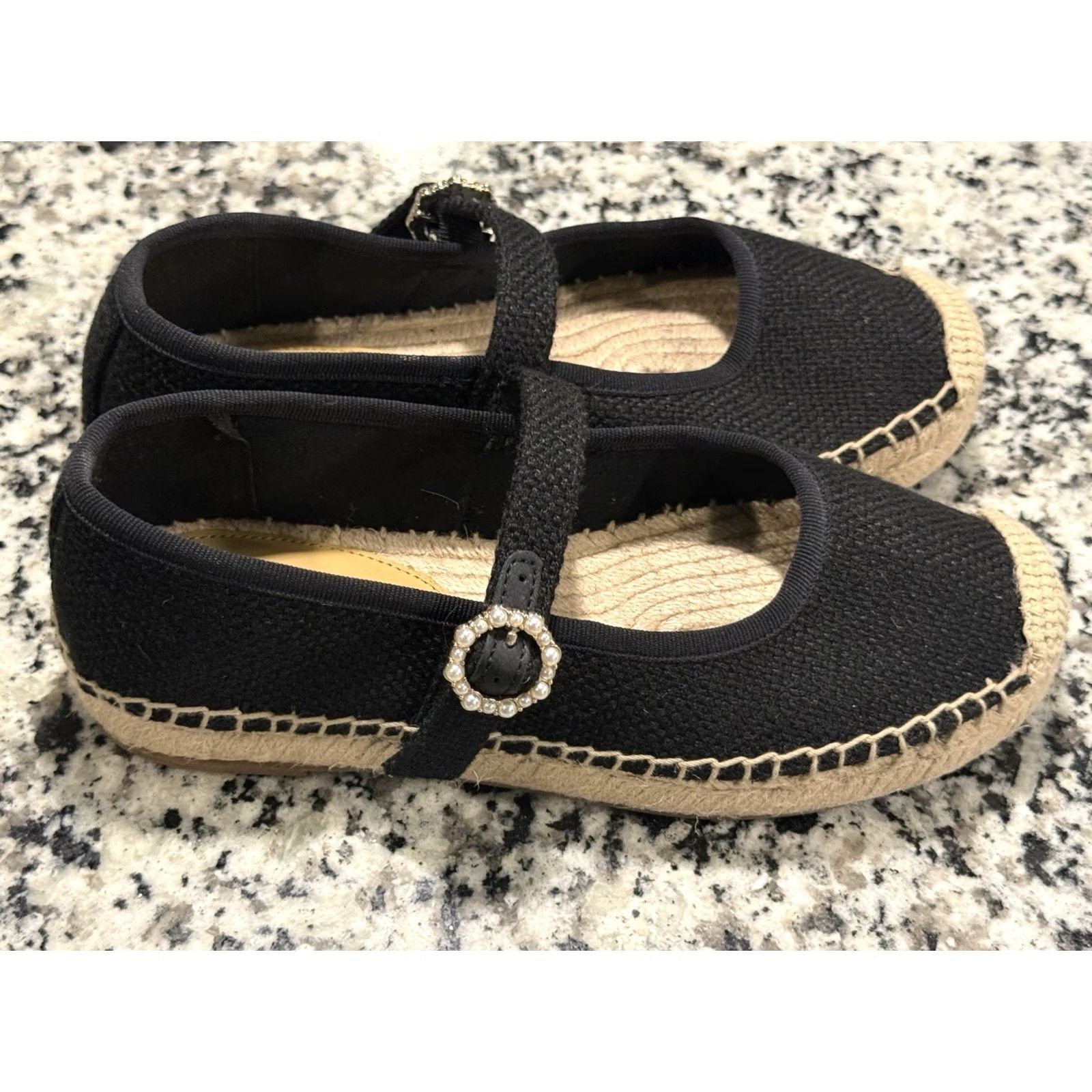 J.Crew NWOB J.CREW Mary Jane ESPADRILLES Flat SHOE Black 5 Womens Linen Buckle Pearl Strap Women's Mary Jane Shoes Size US 5 / IT 35 - 2 Thumbnail