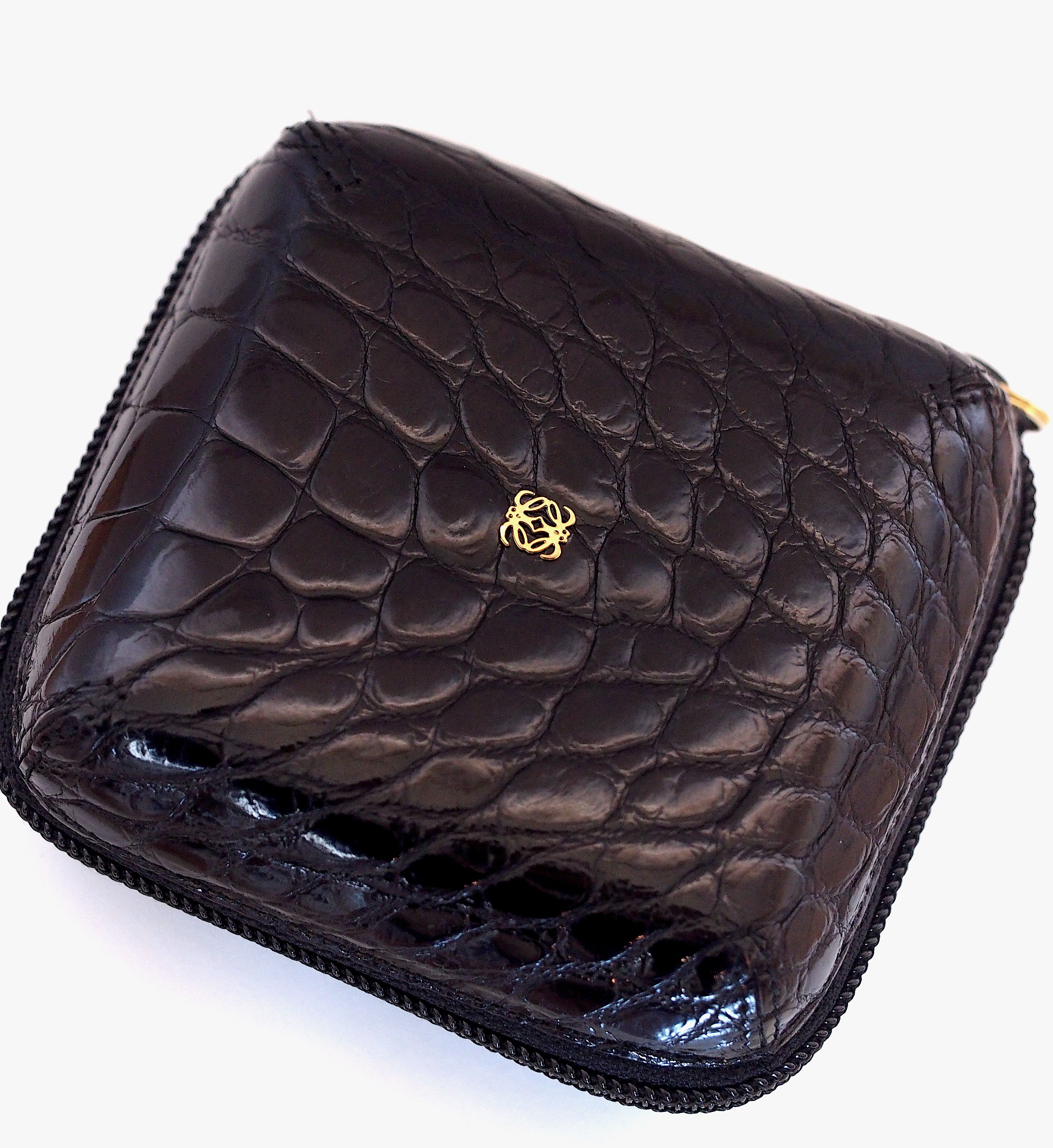 70's Loewe Crocodile Cufflink Travel Case in Charcoal Black, Men's Product Image