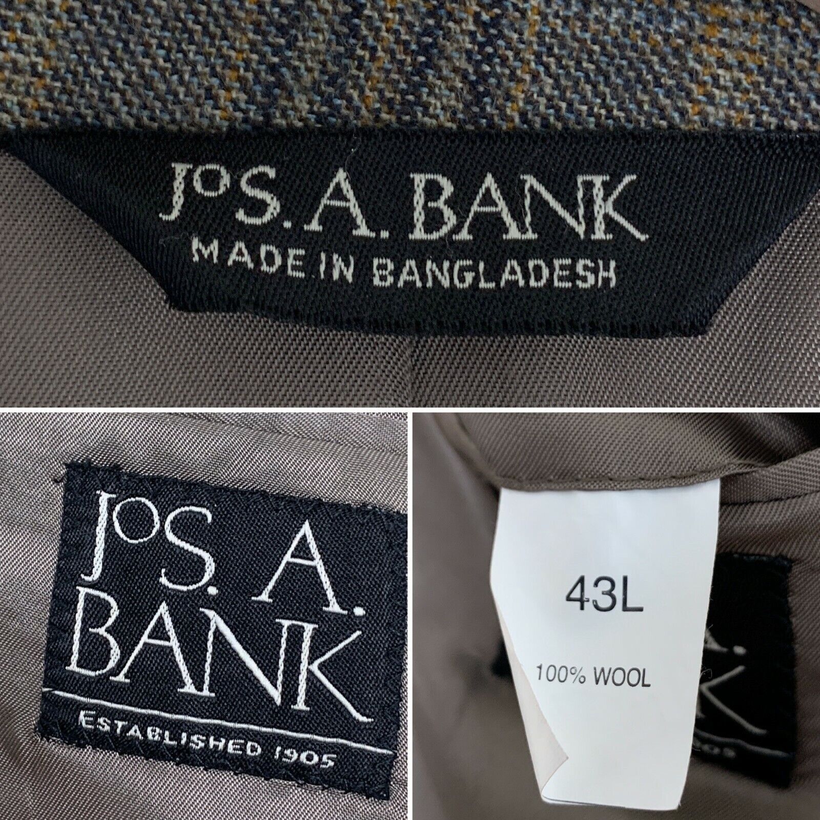 Jos. A. Bank Jos A Bank Wool Sport Coat Jacket Gray Two Button Check 43L Size 42L - 8 Thumbnail