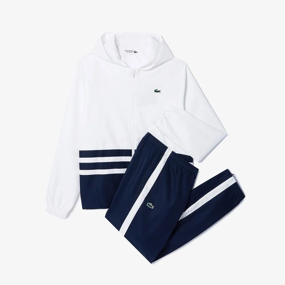 Lacoste o1s22i1n1124 Hooded Sports Tracksuit in White & Blue Size US XXL / EU 58 / 5 - 1 Thumbnail